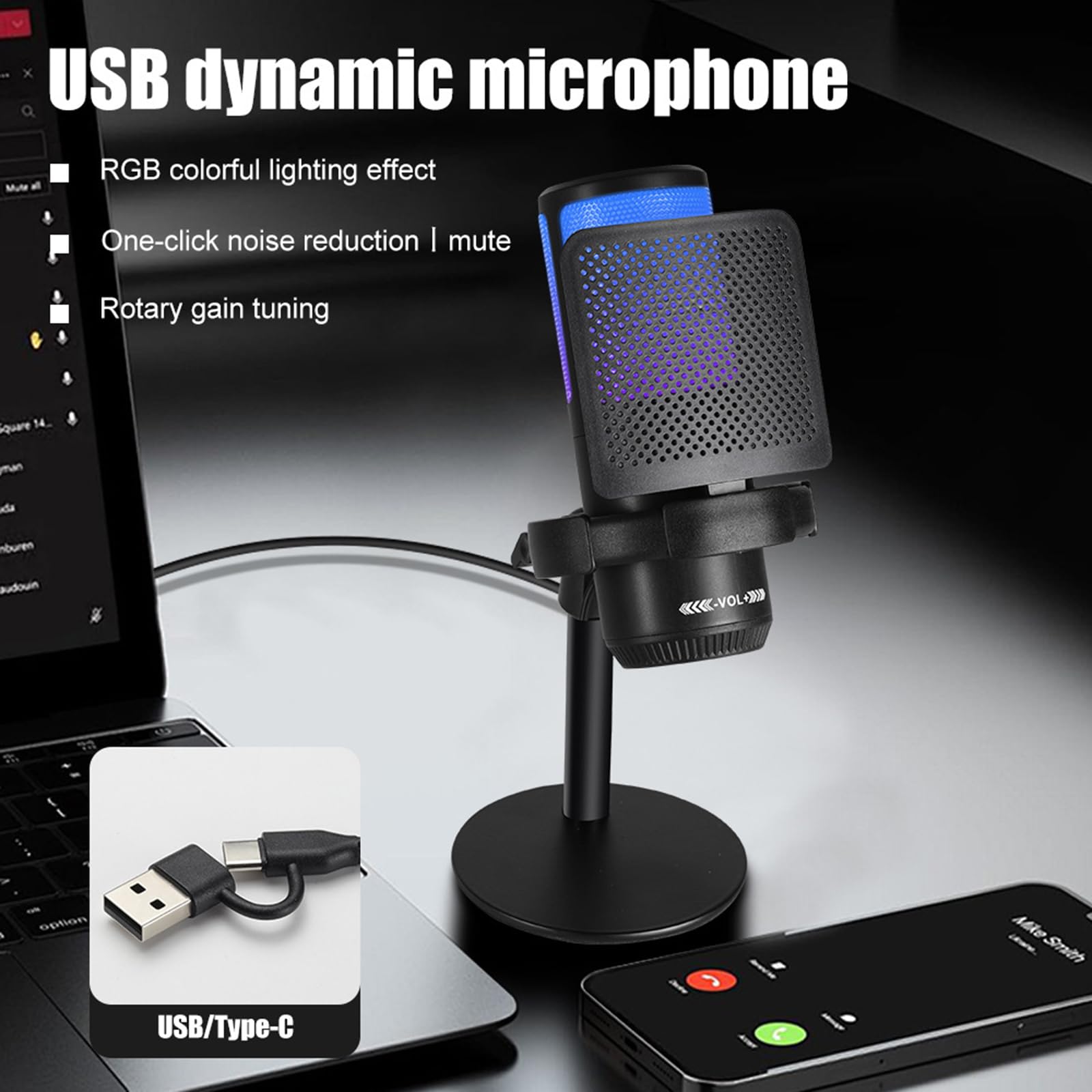 Micrófono USB de estudio profesional con filtro reductor de ruido para transmisión de video y canto profesional, micrófono condensador USB con filtro de ruido para transmisión