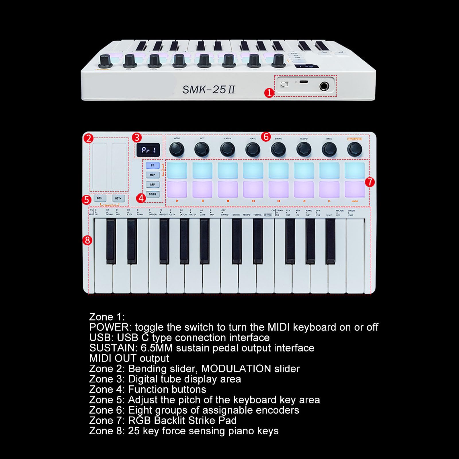 Kabelloser MIDI-Keyboard-Controller mit 25 Tasten für die Virtuelle Synthesizer-Steuerung und Beat-Erstellung in der Studioproduktion