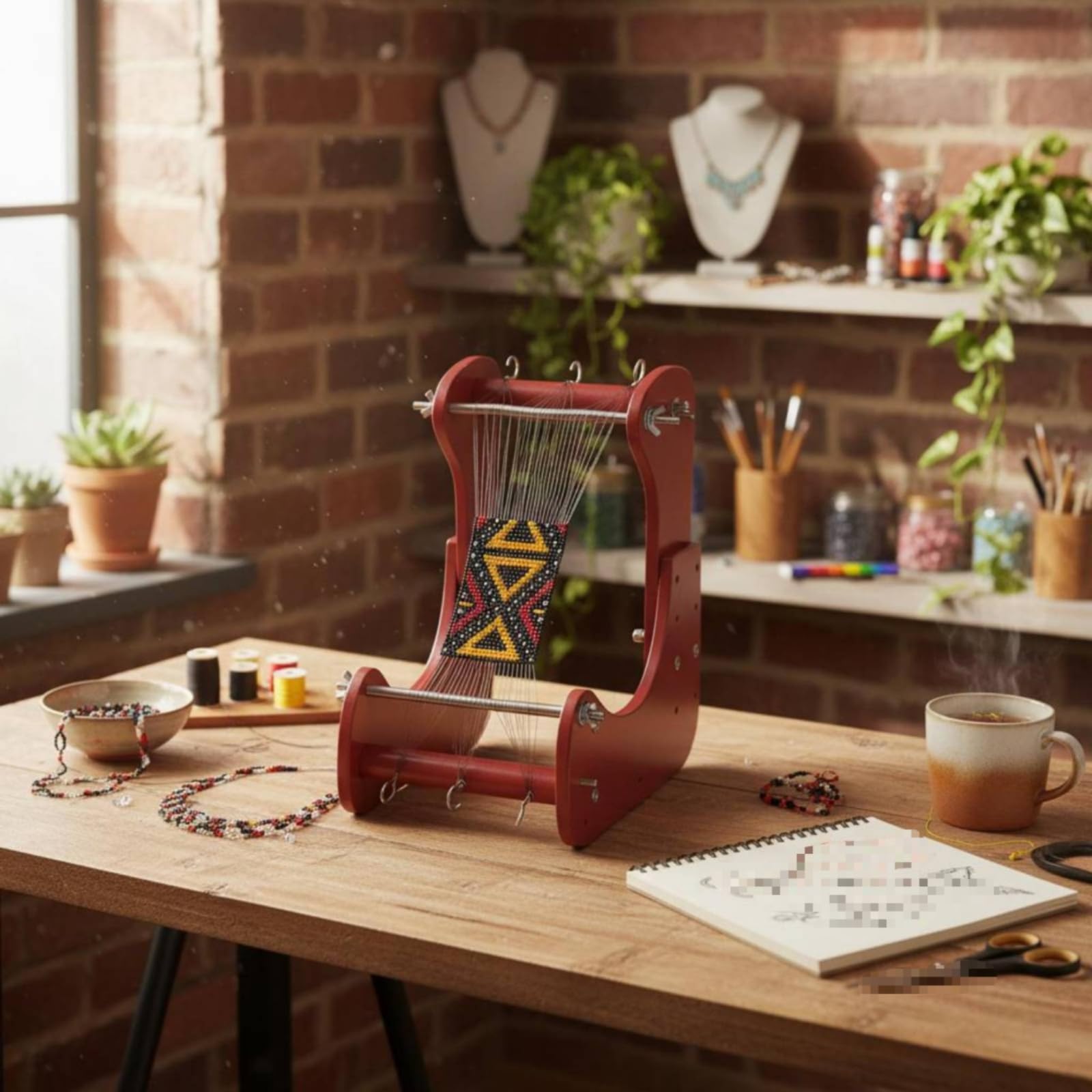 FytStycale Telaio per Perline per Bracciali per Collane per Cinture in Legno Liscio con Struttura Regolabile Viti Tendifilo Adatto Principianti Artigiani Casa Laboratorio