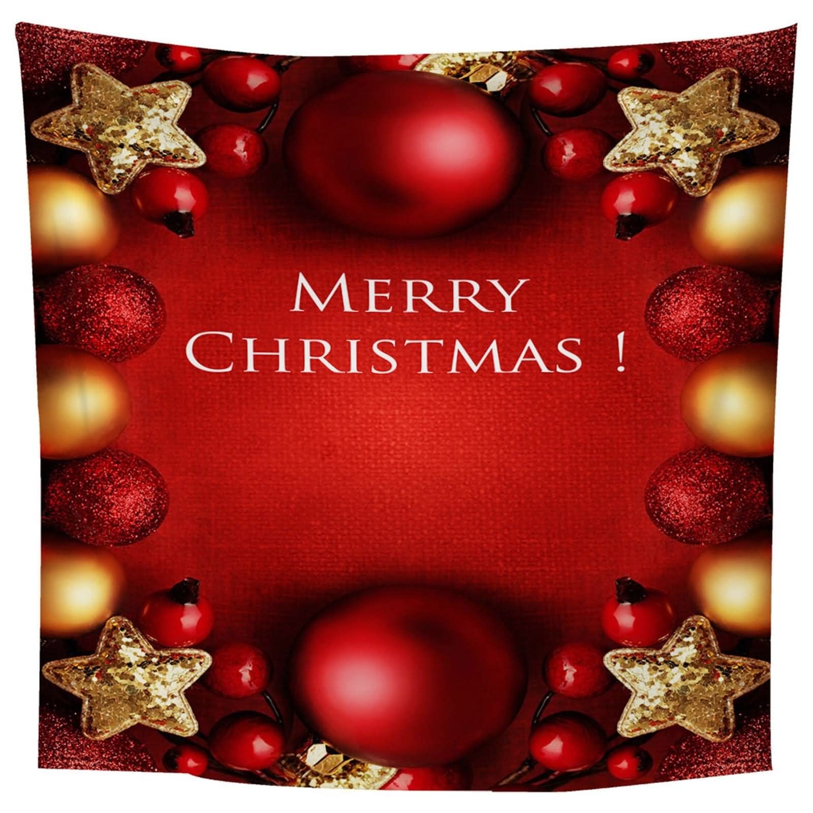 Tapices Tematicos, Tapices de Pared Bolas y Estrellas Navideñas Merry Christmas Rojo Amarillo Poliéster 350X256cm