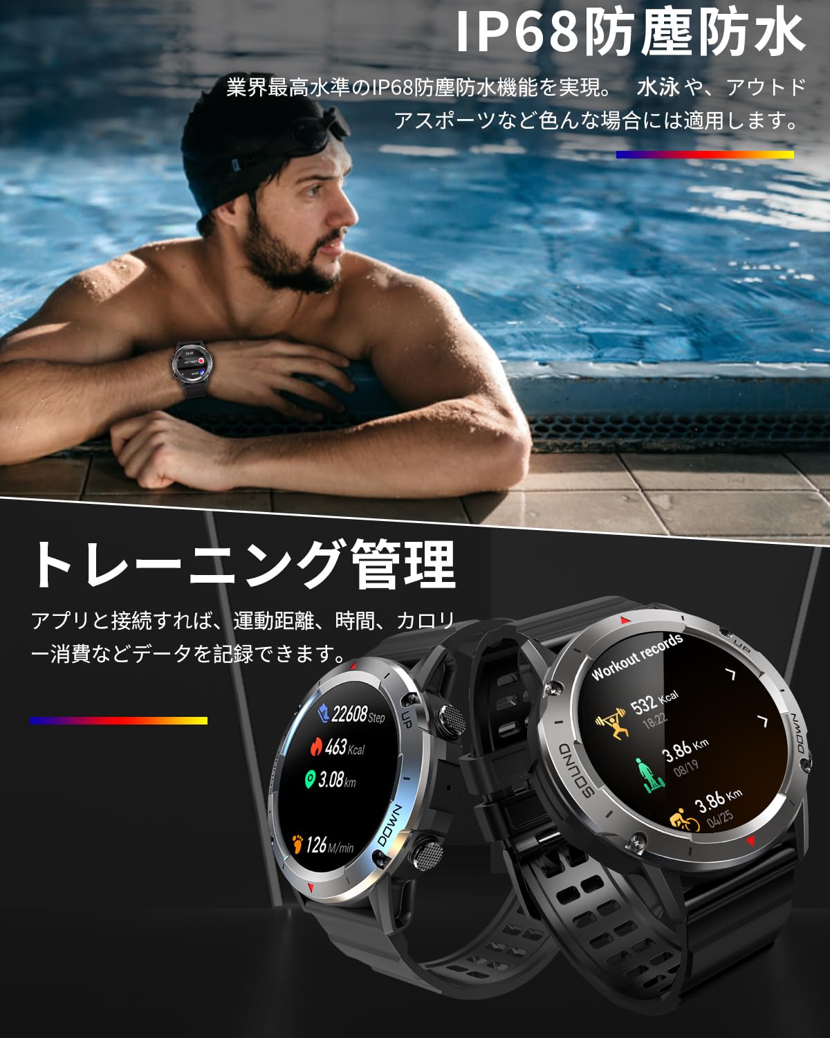 Amazon | スマートウォッチ【2024アップグレード 軍用規格 Bluetooth5 