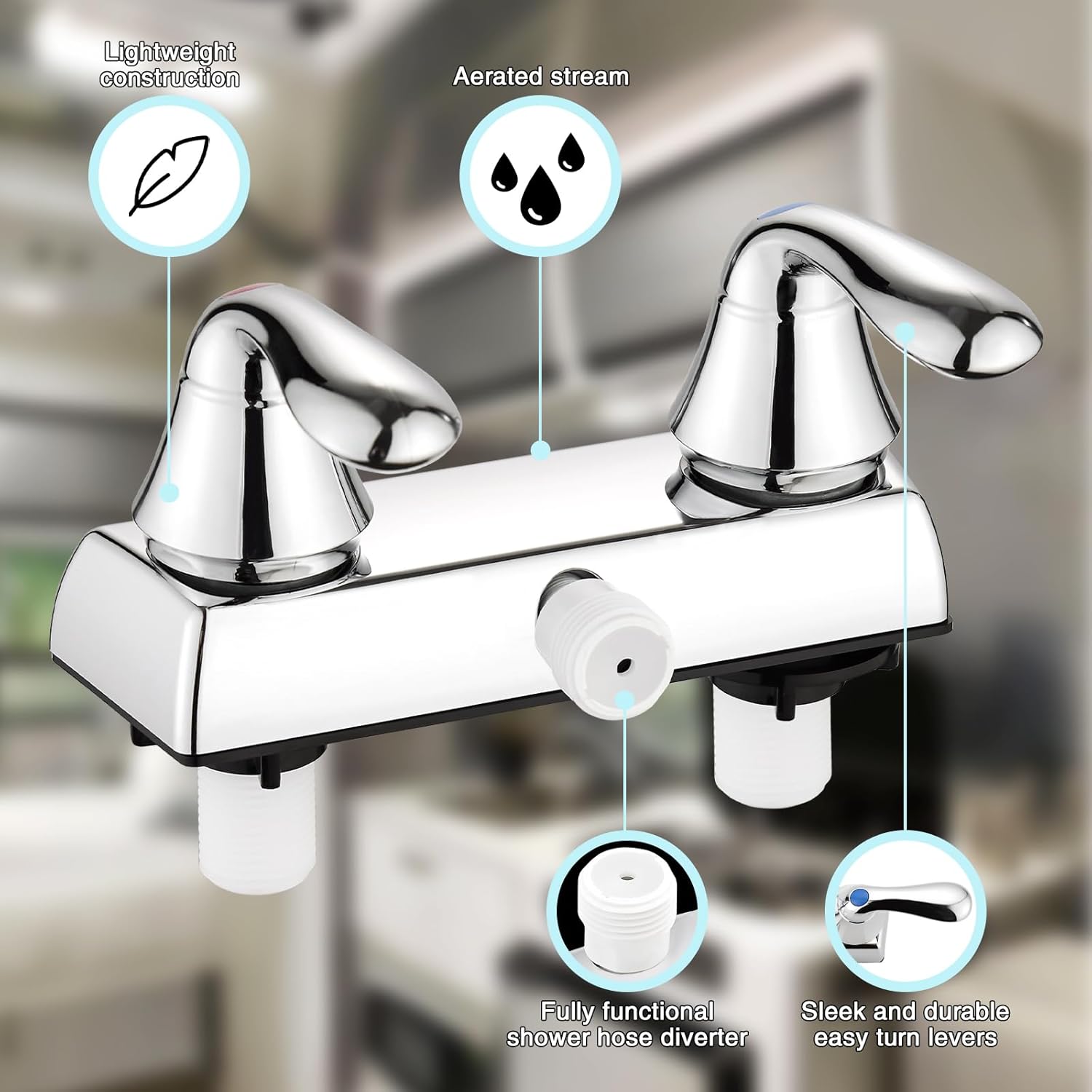 Camper Shower Dual Faucet, RV Shower Faucet Valve Diverter with Winged and Classical Handles (Chrome Polished)