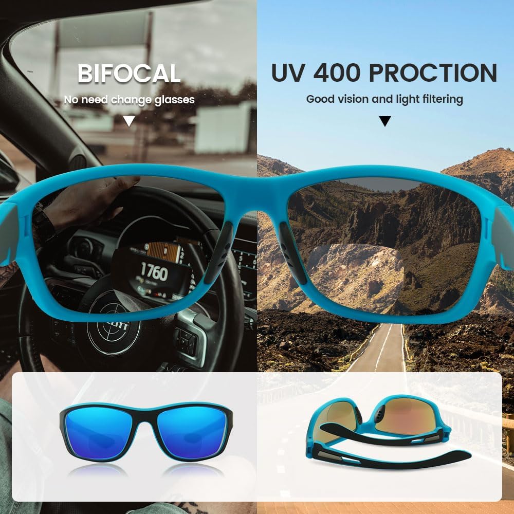 Mens Bifocal Sunglasses with Readers Built in, Wrap Around Bifocal Readers Sunglasses Sport Reading Sun Glasses - Image 2