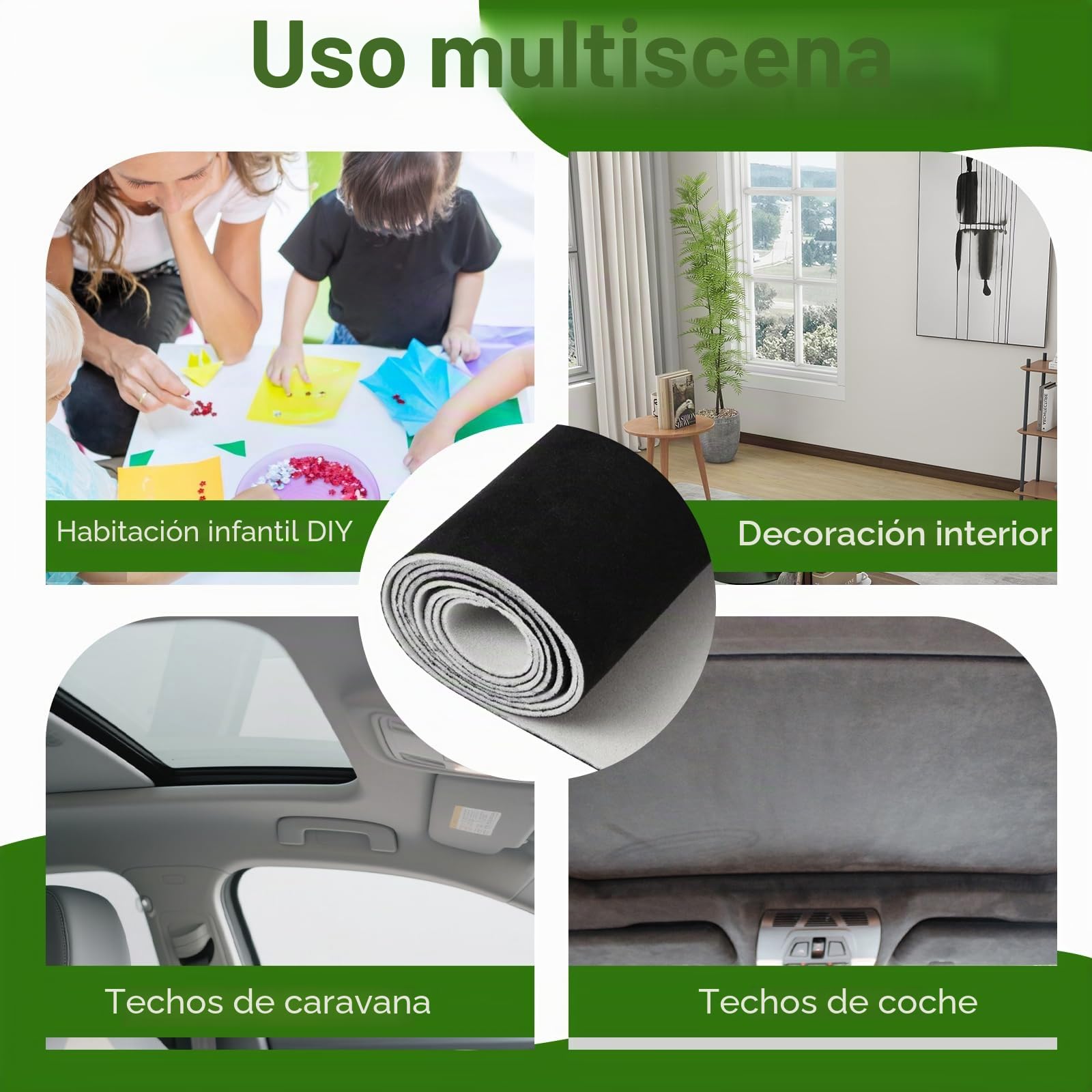 ACESOME Tela para techo de 4 mm de grosor, tela de 4 mm, revestimiento interior de tela para reparación de automóviles, ante para coche, accesorios interiores, Negro, 150 × 200 cm