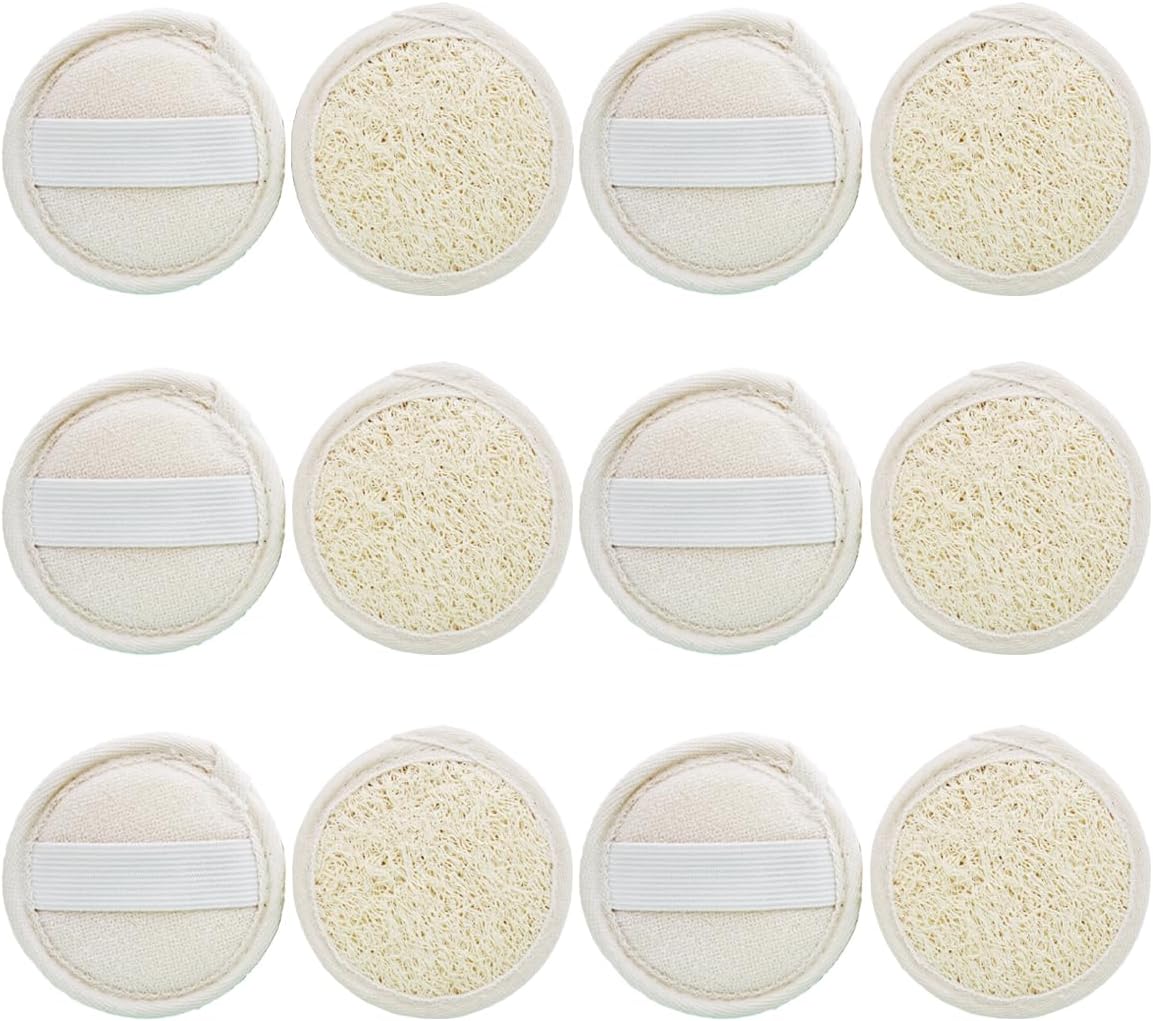 12 Pack Natural Loofah Face Scrubber & Exfoliator, Organic Exfoliating Facial Scrub Pads and Sponges for Women & Men