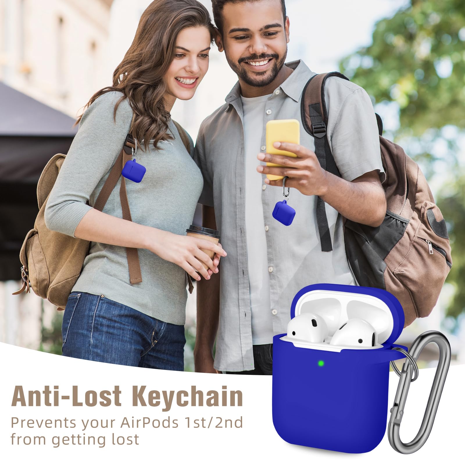 Hamile Compatibile con custodia per AirPods [Visibile frontale a LED] Custodia protettiva in morbido silicone progettata per Apple AirPod 2 e 1, donne e uomini, con portachiavi (blu reale)