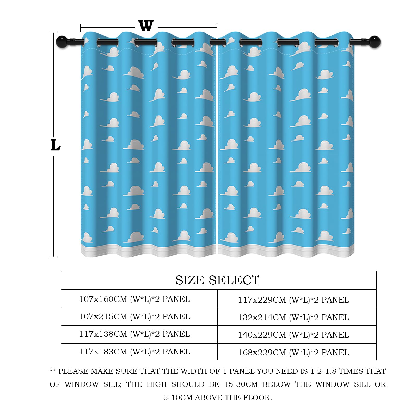 YONGFOTO 117x183cm Cartoon Wolken Vorhänge Für Kinderzimmer, Traumhaft Flauschig Babyblau Wolke Modern Minimalistisch Verdunkelung Gardinen Mit Öse Für Kinderkrippe, 2 Stück