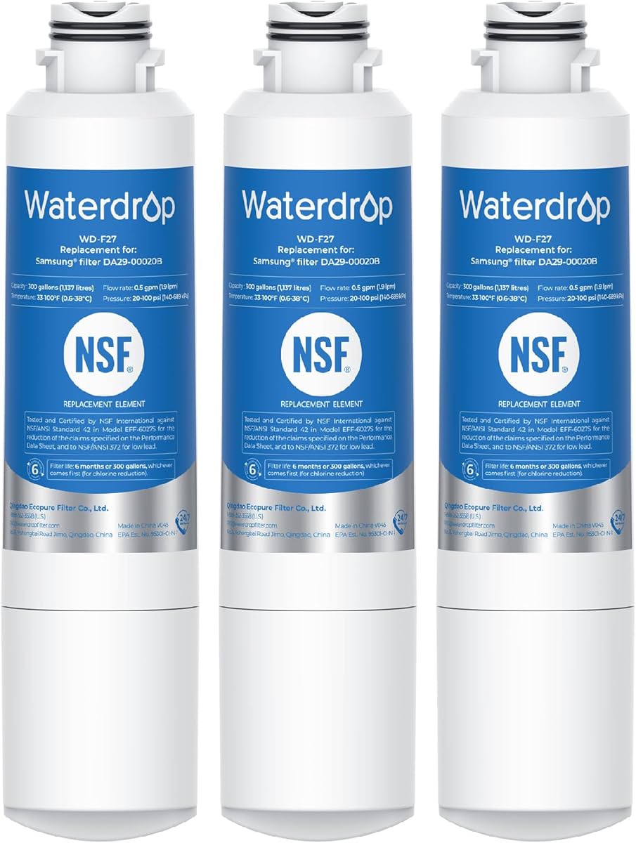 Waterdrop DA29-00020B Refrigerator Water Filter, Replacement for Samsung HAF-CIN/EXP, DA29-00020A/B, DA29-00020B-1, RF263BEAESR, RF28HMEDBSR, RF263TEAESG, RF4287HARS, 3 Filters (Package May Vary)