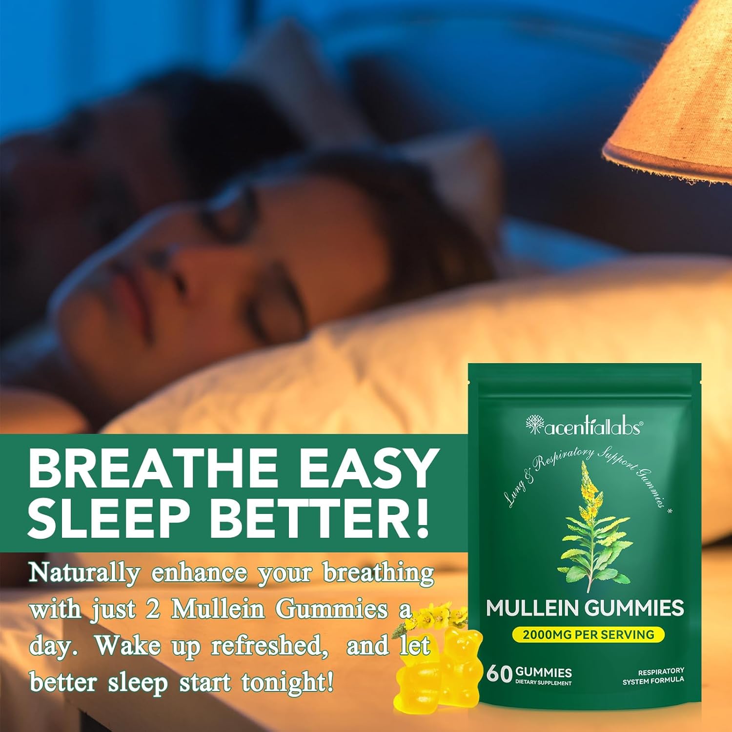 Mullein Gummies for Lungs & Sinus Relief, 2000mg Mullein Leaf Extract, Natural Lung Cleanse Supplement for Smokers, Supports Respiratory, Immune & Mucus Relief – 60 Chewable Gummies - Image 7