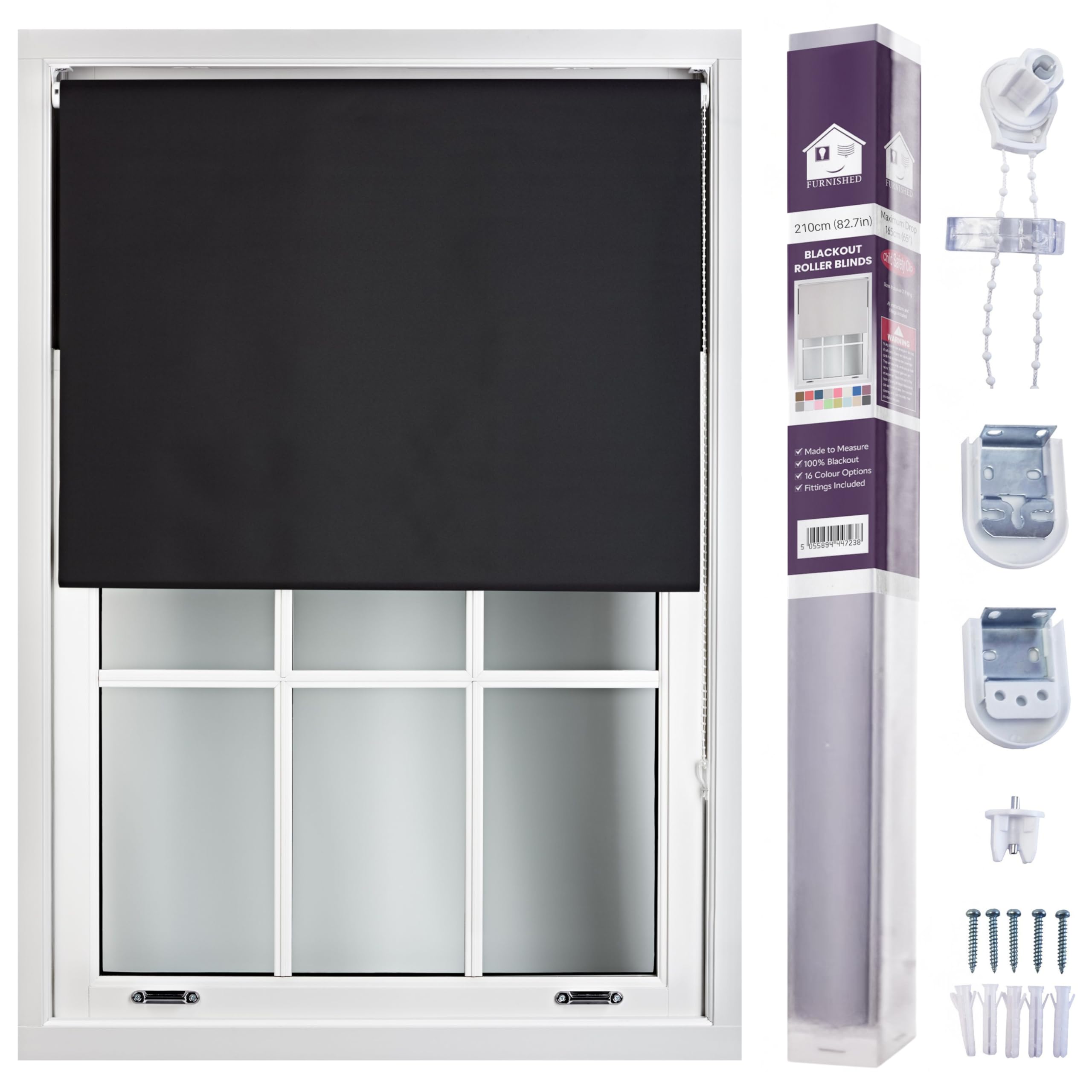 Furnished Made To Measure Blackout Roller BlindsBlack Roller Blind For Windows And Doors (W210Cm (L)210Cm from B&Q
