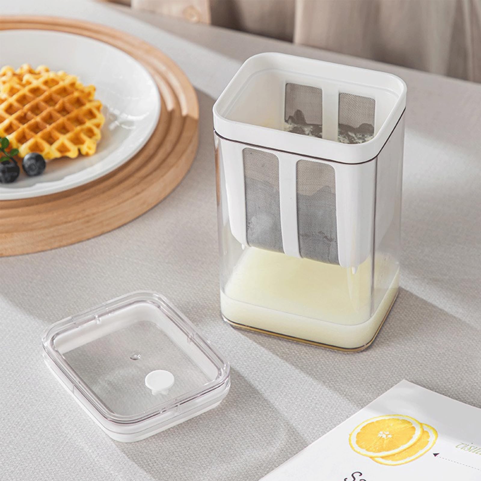 1 colino per yogurt da 1100 ml, con sacchetto a rete fine e coperchio, per yogurt greco spesso, latte di soia, frutti di bosco, zuppe, succhi di frutta, caffè, tè (Y321-1)