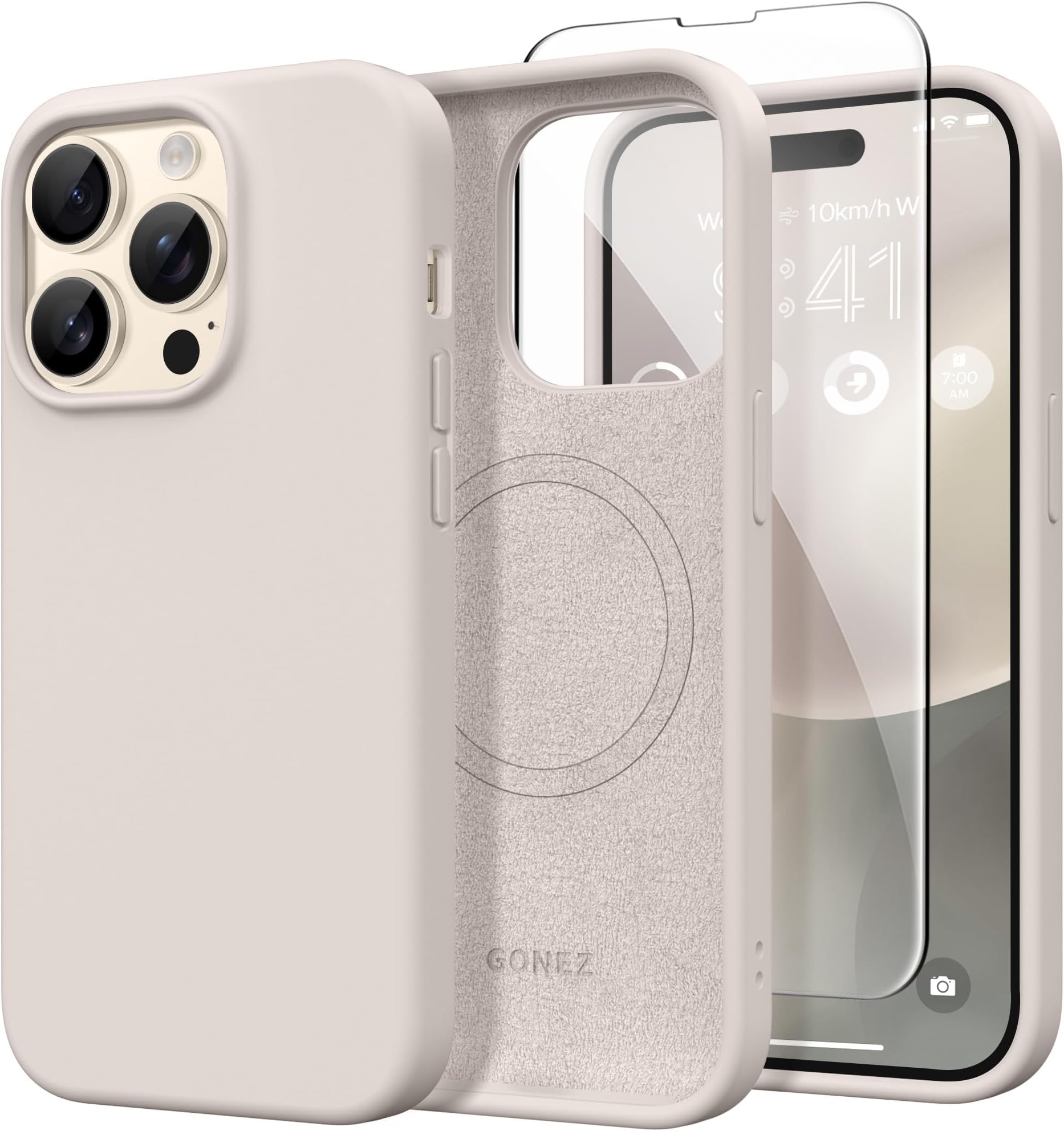 GONEZ iPhone 14 Pro Max Silicone Case Compatible with MagSafe with Screen Protector + Camera Lens Protector, Liquid Silicone Shockproof Protective Case for iPhone 14 Pro Max