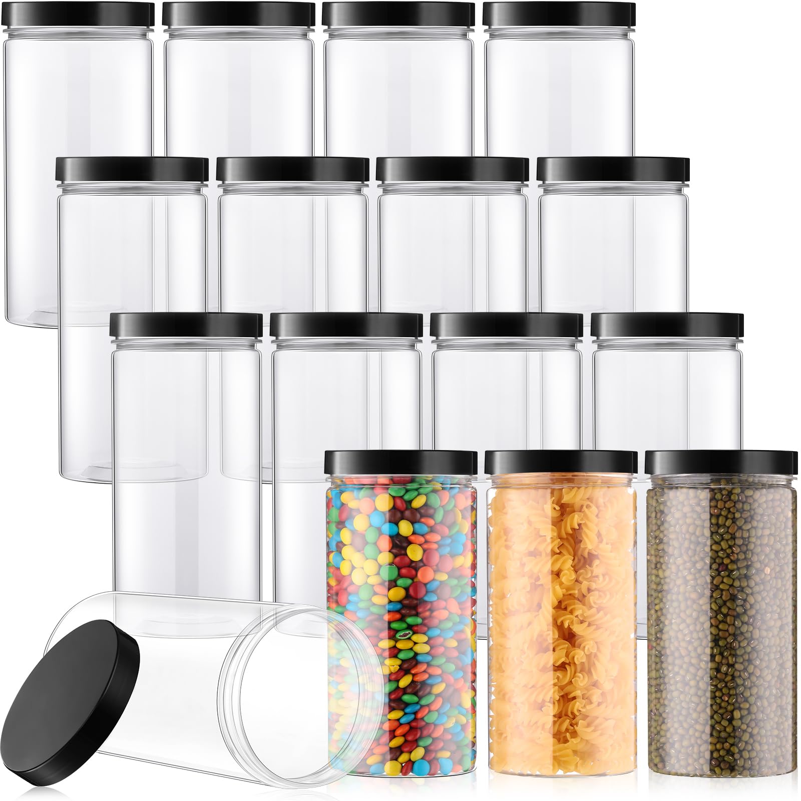 Dandat 16 Pack 30 oz Plastic Jars with Lids Plastic Mason Bottles Container Canister Wide Mouth Cylinders Kitchen Home Organize Storage for Dry Good,