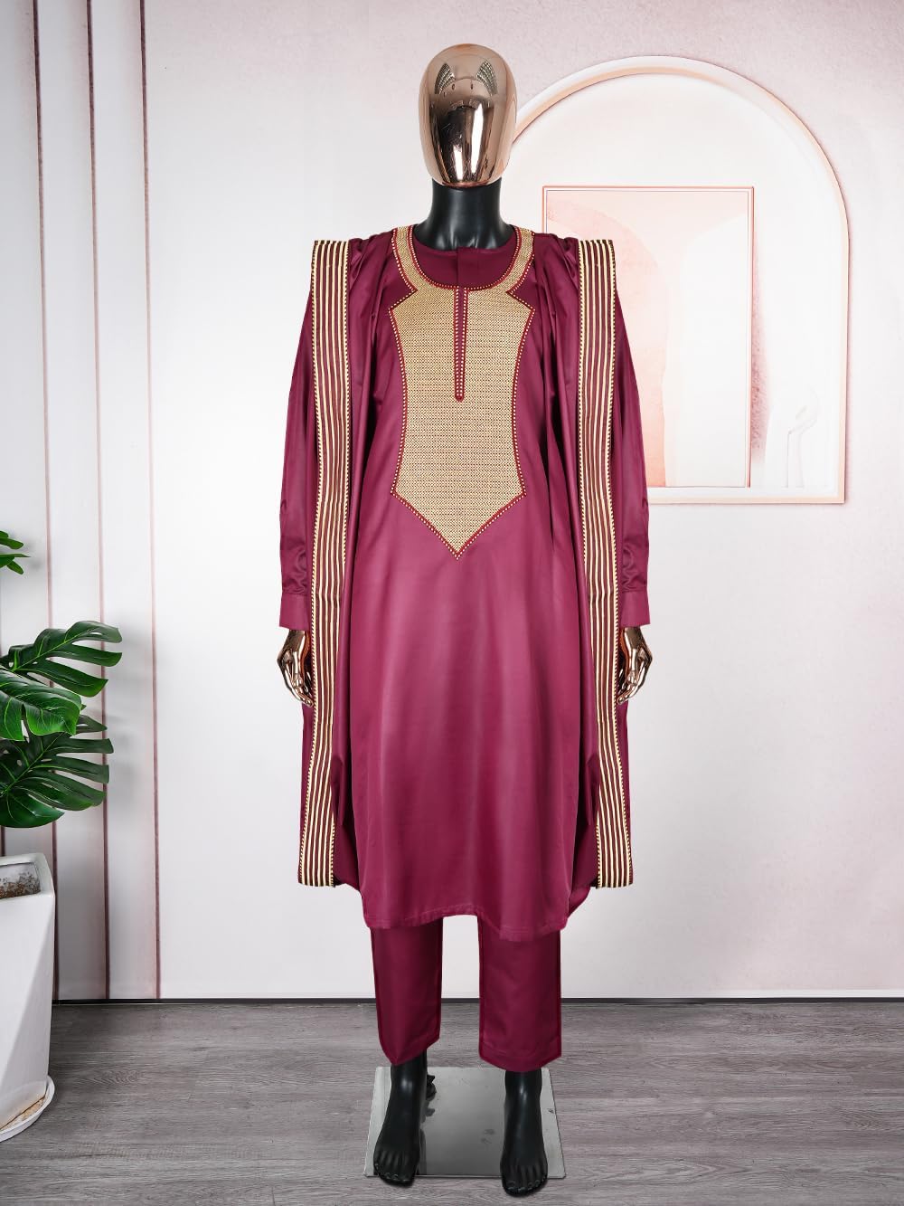 HD African Mens Clothing Traditional Wedding Attire Embroidery Agbada Boubou Caftan Nigerian Male Clothes Set - Image 2