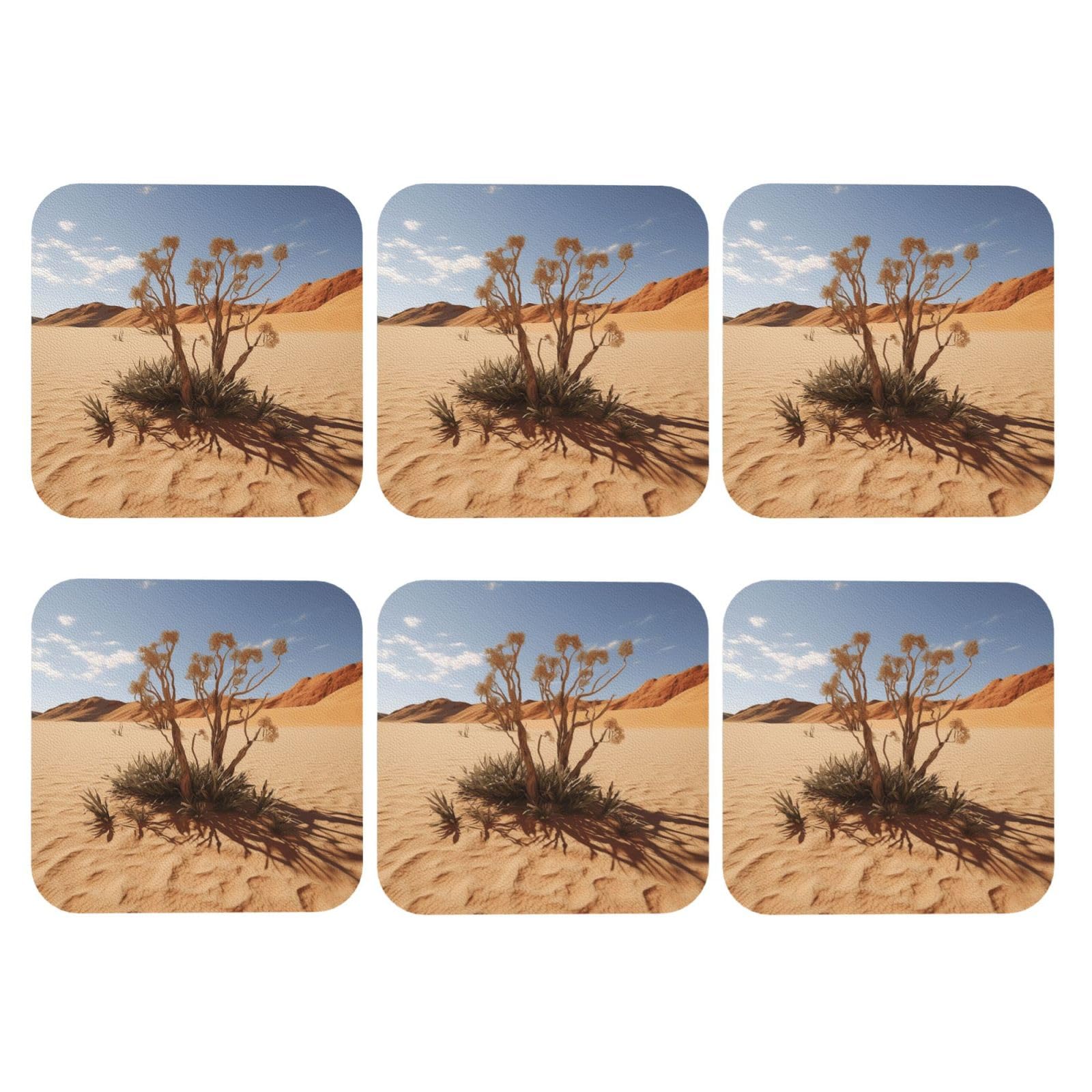 6pcs Leather Coasters for Drinks, Desert Plant Drink Coasters for Tabletop Protection, 4" Cup Coasters for Coffee Table Decor, Non-Slip Drinking Cup Mat for Hot Or Cold Drink