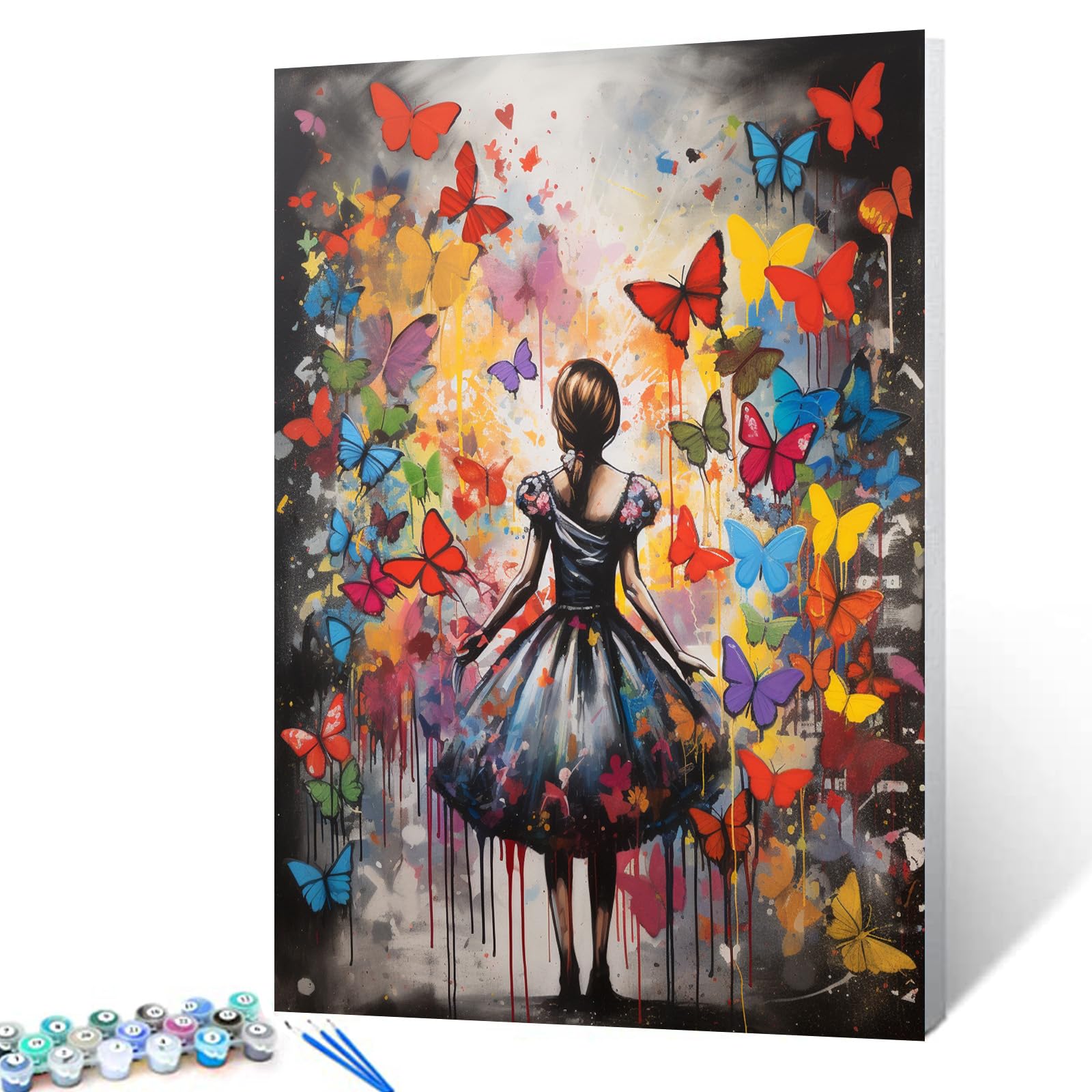 Tucocoo Girl's Back DIY Paint by Numbers for Adult Butterfly Little Girls Oil Painting Acrylic Paints Banksy Street Graffiti Art Artwork Home Wall