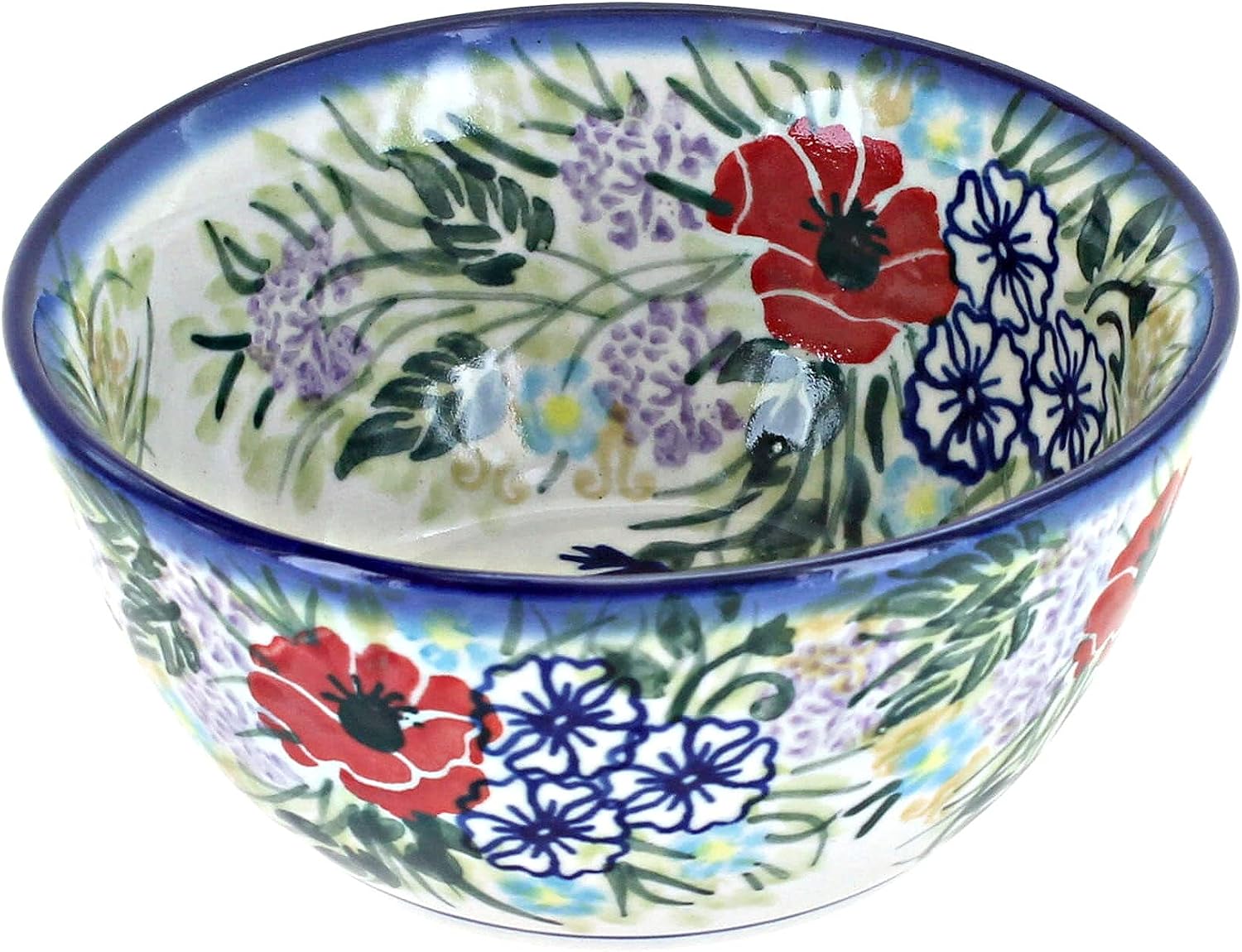Blue Rose Polish Pottery - Cherry Red Bouquet Dessert Bowl - 5.25" Diameter - Perfect Bowl for Desserts, Appetizers, and Snacks