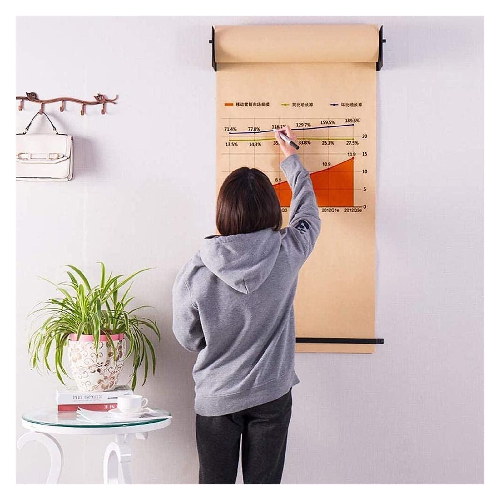 Questo Porta Rotoli di Carta Kraft Nera, con Dispenser e taglierina a Parete, è Ideale per Liste della Spesa/Appunti di Lavoro. Adatto per Cucina/casa/Arredamento e Dotato di Struttura in AC