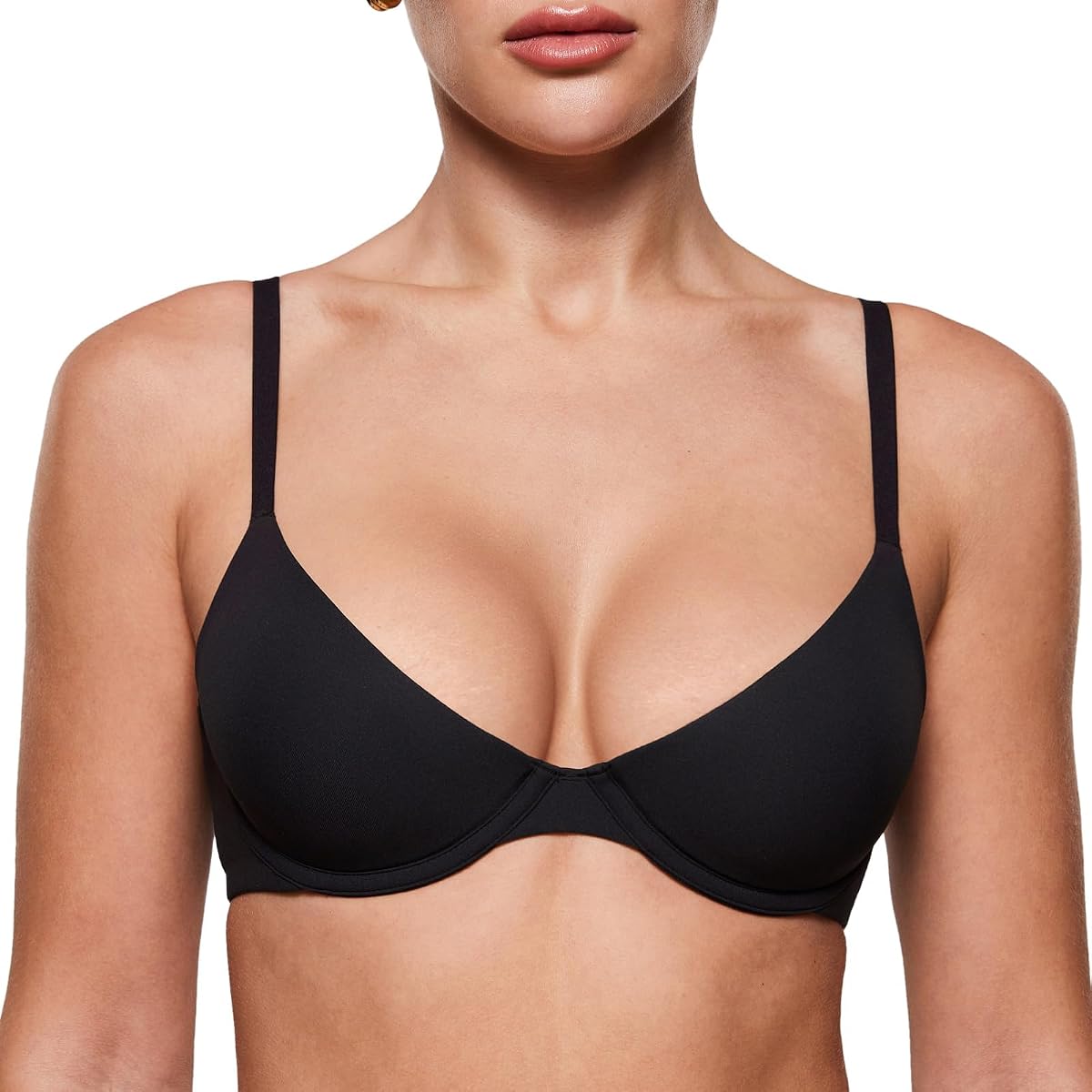 INLYRIC Sujetador balconette acolchado para mujer | Ligeramente forrado, Con aros, Demi, Sujetador tipo camiseta, Ultrasuave, Liso, Sexy, Corchetes, Tirantes ajustables, De apoyo, Escotado
