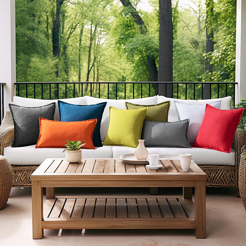 MIULEE Federe Cuscini da Esterno Impermeabili Copricuscini Decorativi Finto Lino Imitazione Fodere Cuscino con Cerniera per Giardino Divano Soggiorno Camera Moderno 45x45cm 2 Pezzi Verde Scuro