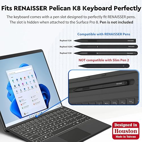 Miniatura 8 de RENAISSER Raphael 520C Stylus Pen para superficie, carga USB-C, diseñado en Houston, fabricado en Taiwán, sensibilidad a la presión 4096, Match