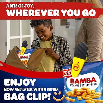 Bamba Peanut Butter Puffs with Bag Clip, Kosher - 0.7 Oz Bags (Pack of 24) | Peanut Butter Puffs Bulk, Vegan PB Snack with Crunch for Kids, Protein Snack, No Sugar, Non-GMO
