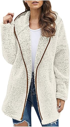Jacket Women's Fashion Fall Winter Thick Plush Long Sleeve Pocket Jacket Top