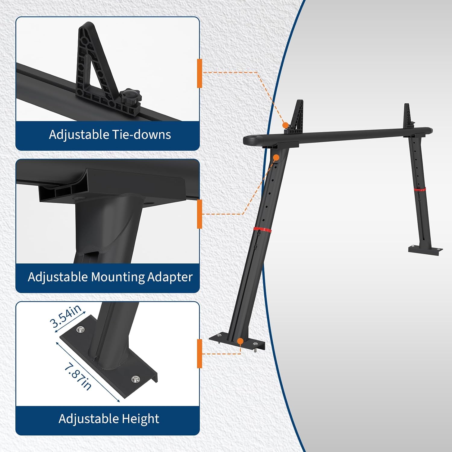Truck Ladder Rack 35.4-71 Inch Adjustable Heavy Duty Pickup Bed Cargo System 800 LB Capacity Aluminum Kayak Lumber Work Equipment Carrier with Drilling Mount for Ford Chevy RAM