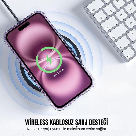 iPhone 17 için Magsafe ile Uyumlu Şeffaf Kılıf Kristal Materyal Polikarbonat MGSF001 Arka Kısım ve Silikon Kenarlar Wireless Kablosuz Şarj Destekli Kılıf Kapak (17)