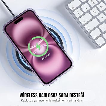 iPhone 17 için Magsafe ile Uyumlu Şeffaf Kılıf Kristal Materyal Polikarbonat MGSF001 Arka Kısım ve Silikon Kenarlar Wireless Kablosuz Şarj Destekli Kılıf Kapak (17)