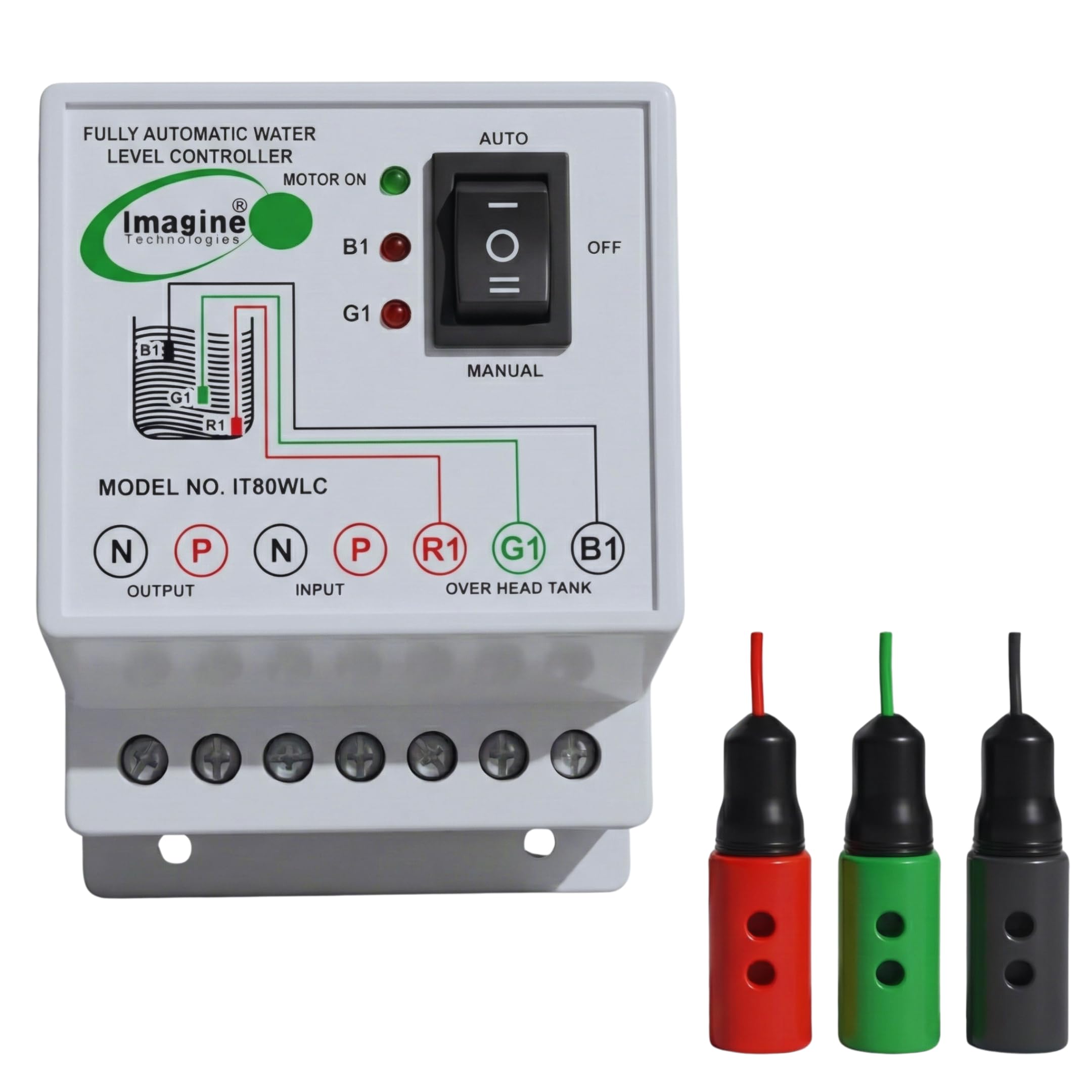 Imagine Technologies Fully Automatic Water Level Controller and Indicator with 3 Sensors (White, IT80WLC)