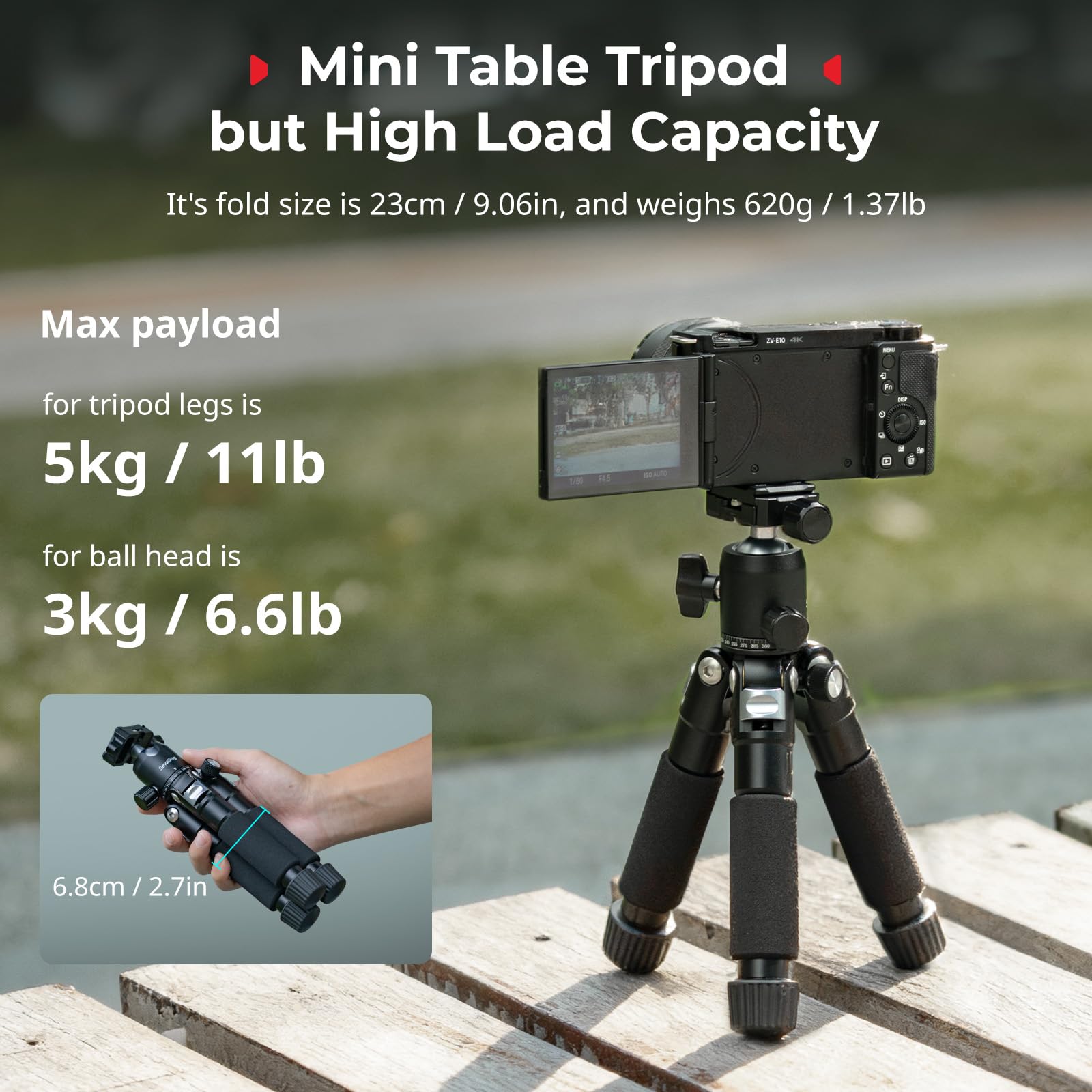 SMALLRIG VT-20Pro 53,8 cm Mini trépied pour Appareil Photo et Téléphone, Trépied Léger de Bureau en Alliage d'Aluminium avec Rotule 360° et Pince pour téléphone, Charge Max. 5 kg - 5470