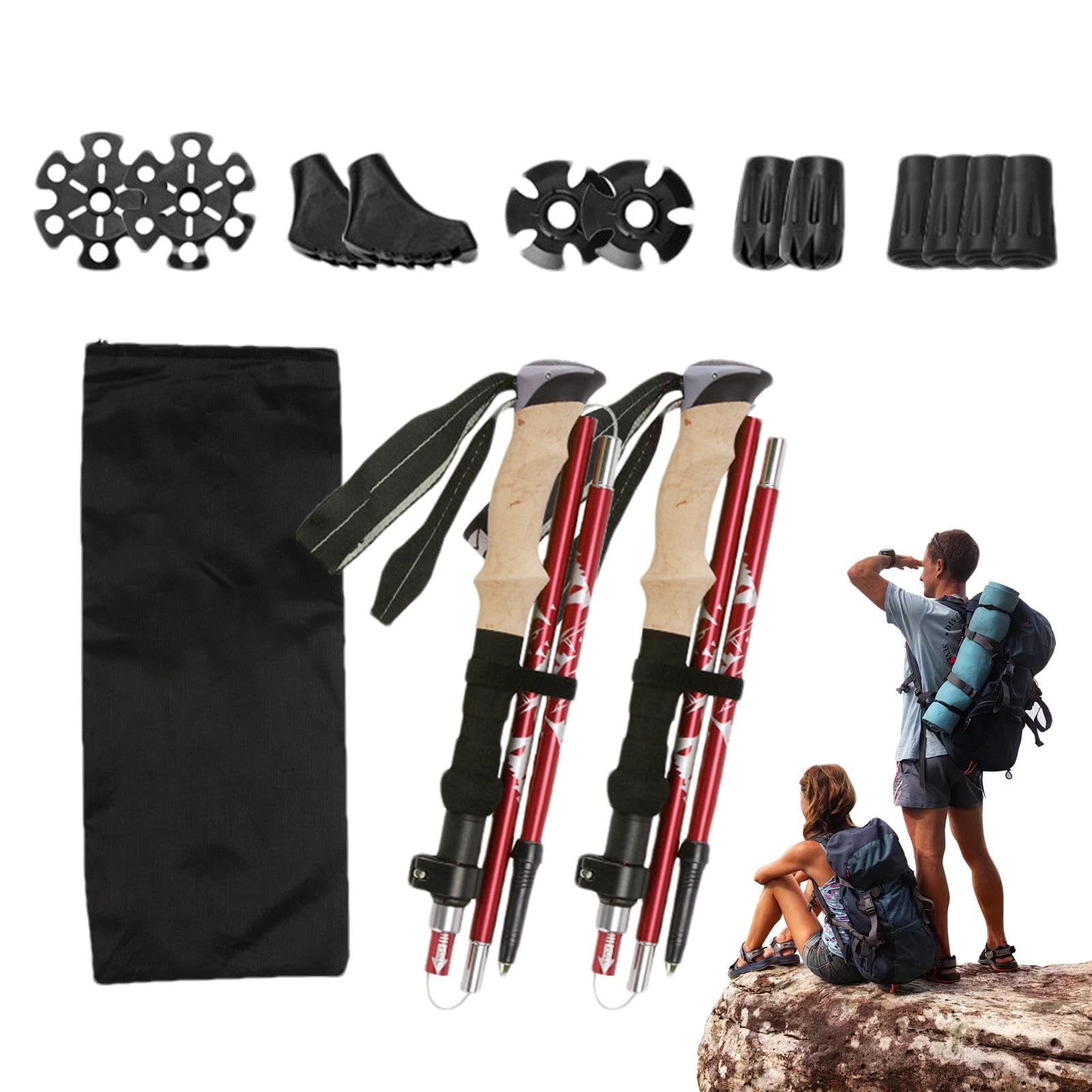 Bastoni telescopici da trekking per viaggi, bastoncini da trekking telescopici – Peso leggero e regolabile per escursioni e trekking | Supporto leggero per bilanciamento, accessori ammortizzanti per