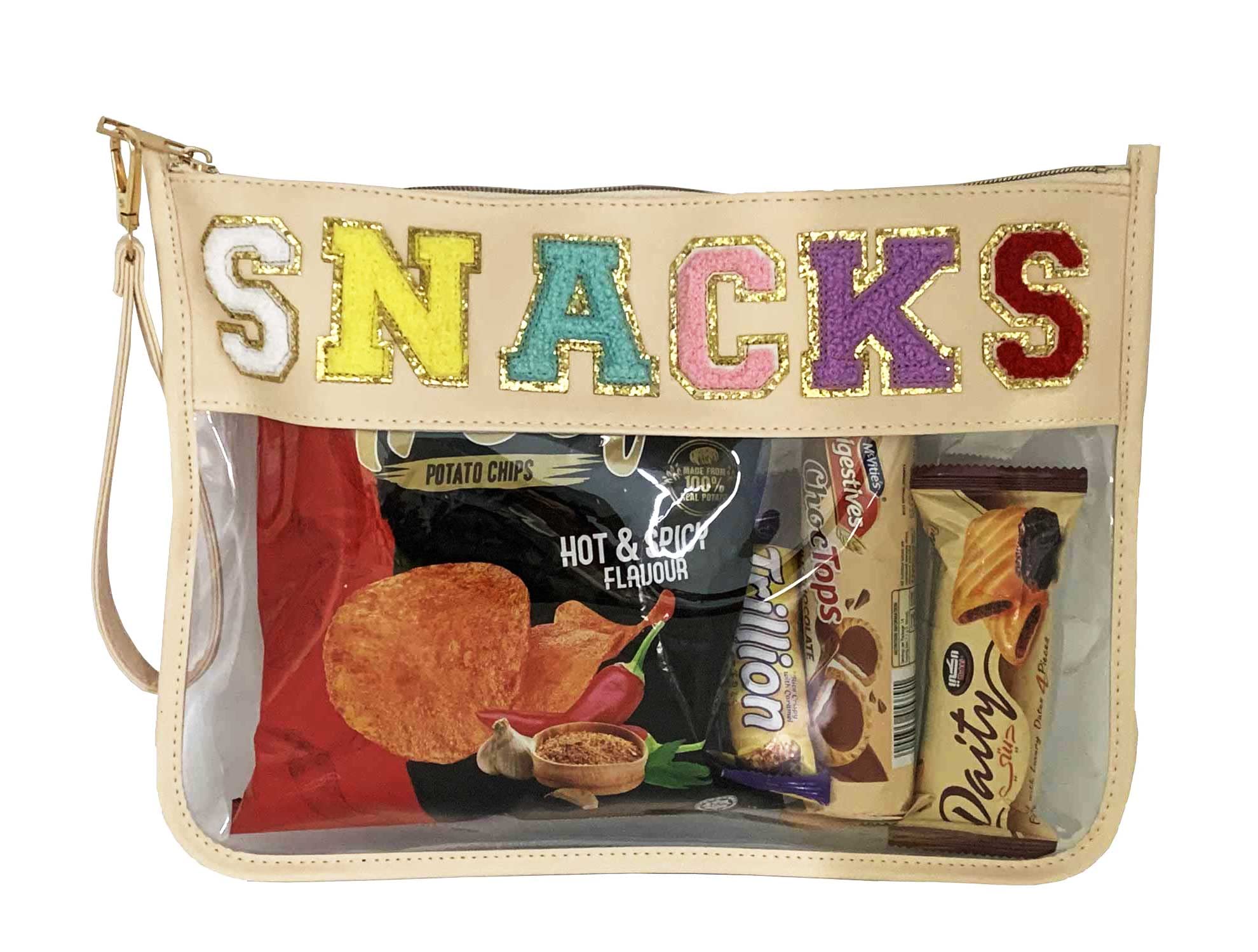 Chenille Letter Clear Bag Purse Multi-purpose Transparent Waterproof Snacks Makeup Tote Bag with Wrist Strap