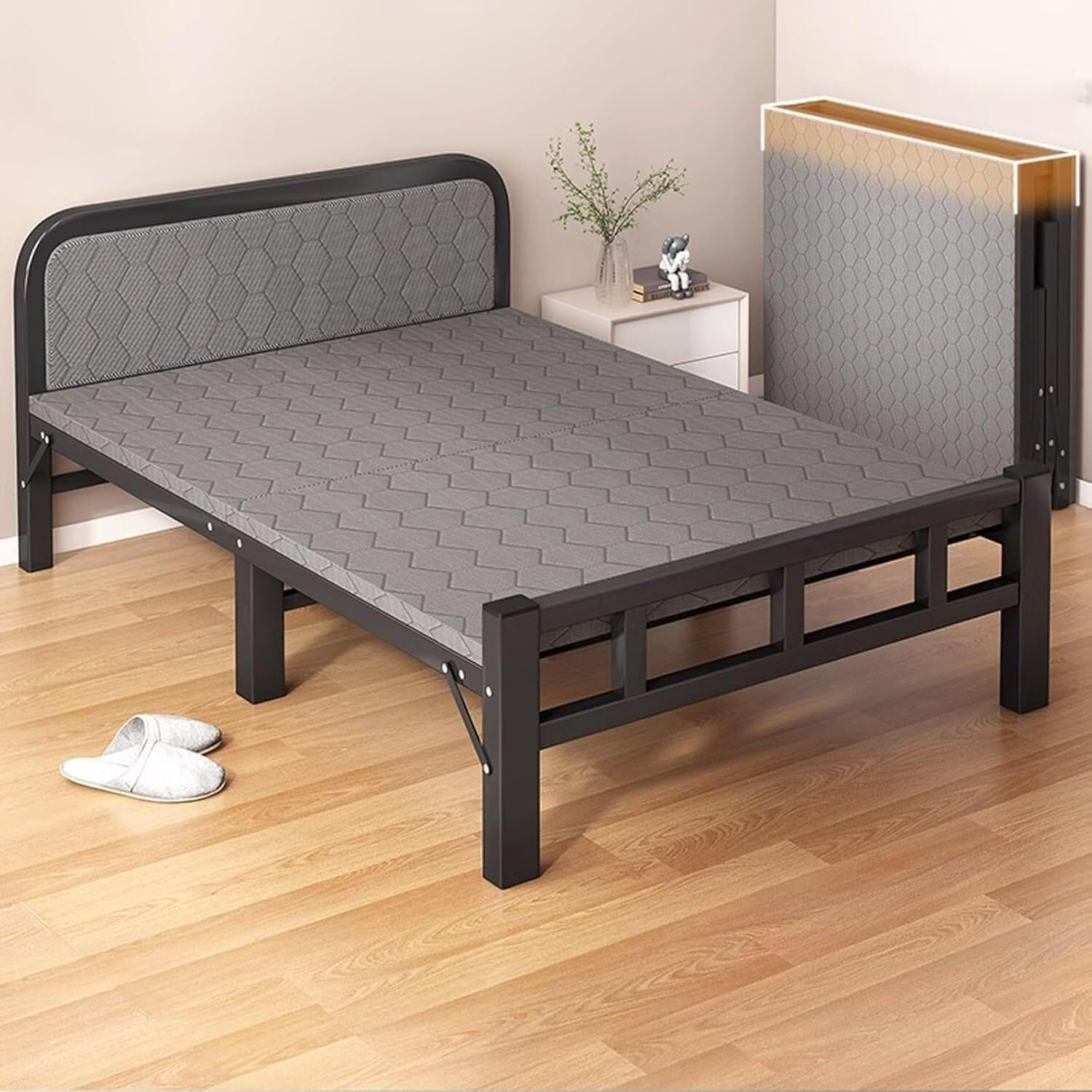 TIST Lightweight Folding Bed Adult Folding Bed with Mattress, Thickened Steel Frame Structure, Portable Folding and Storable Adult Bed, Suitable for Guests. Camping Folding Bed(190 * 70 * 41cm)