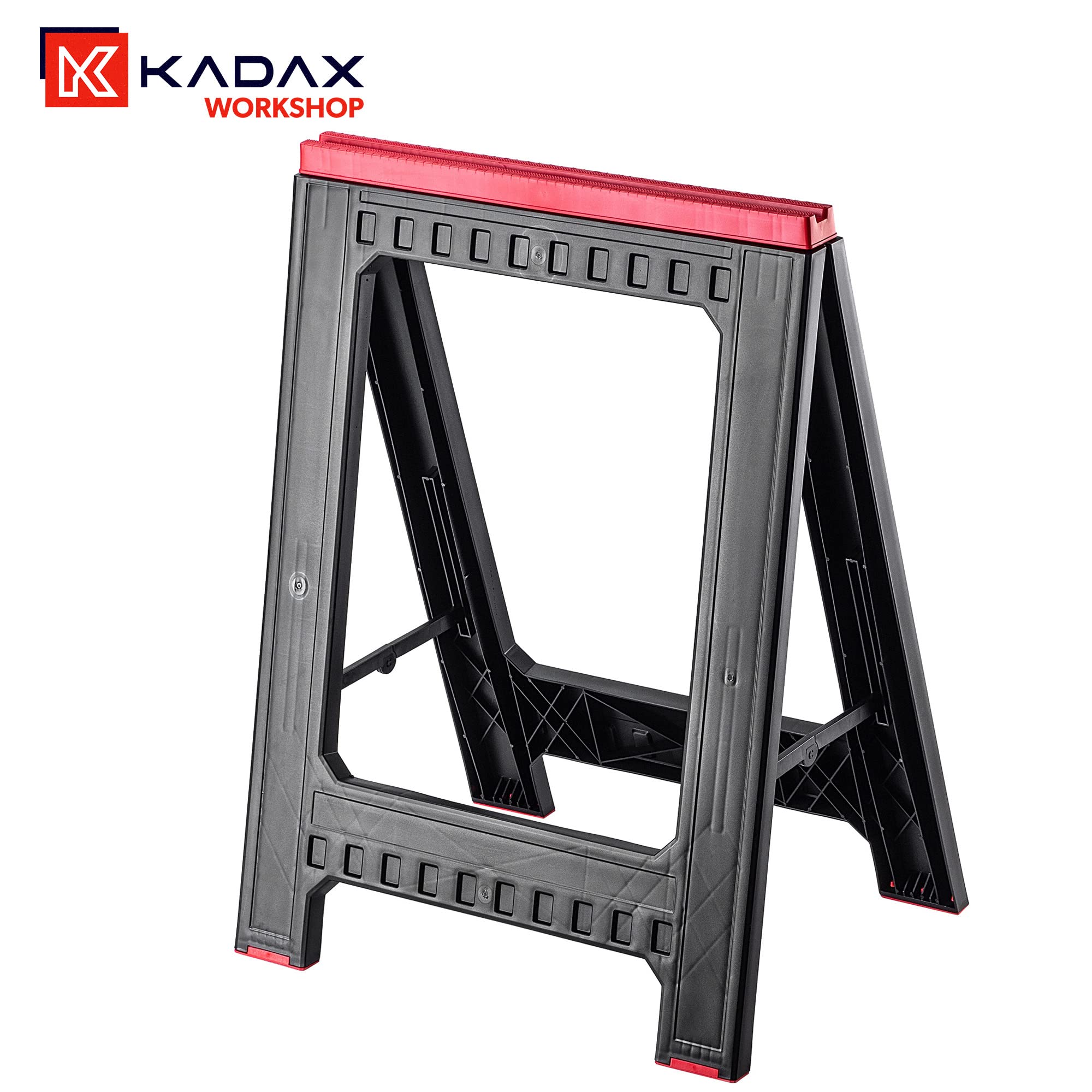 KADAX Caballete de sierra para taller, 58 x 41,5 x 77 cm, caballete plegable de plástico, caballete con escala, caballete plegable para trabajos (2 piezas/negro)