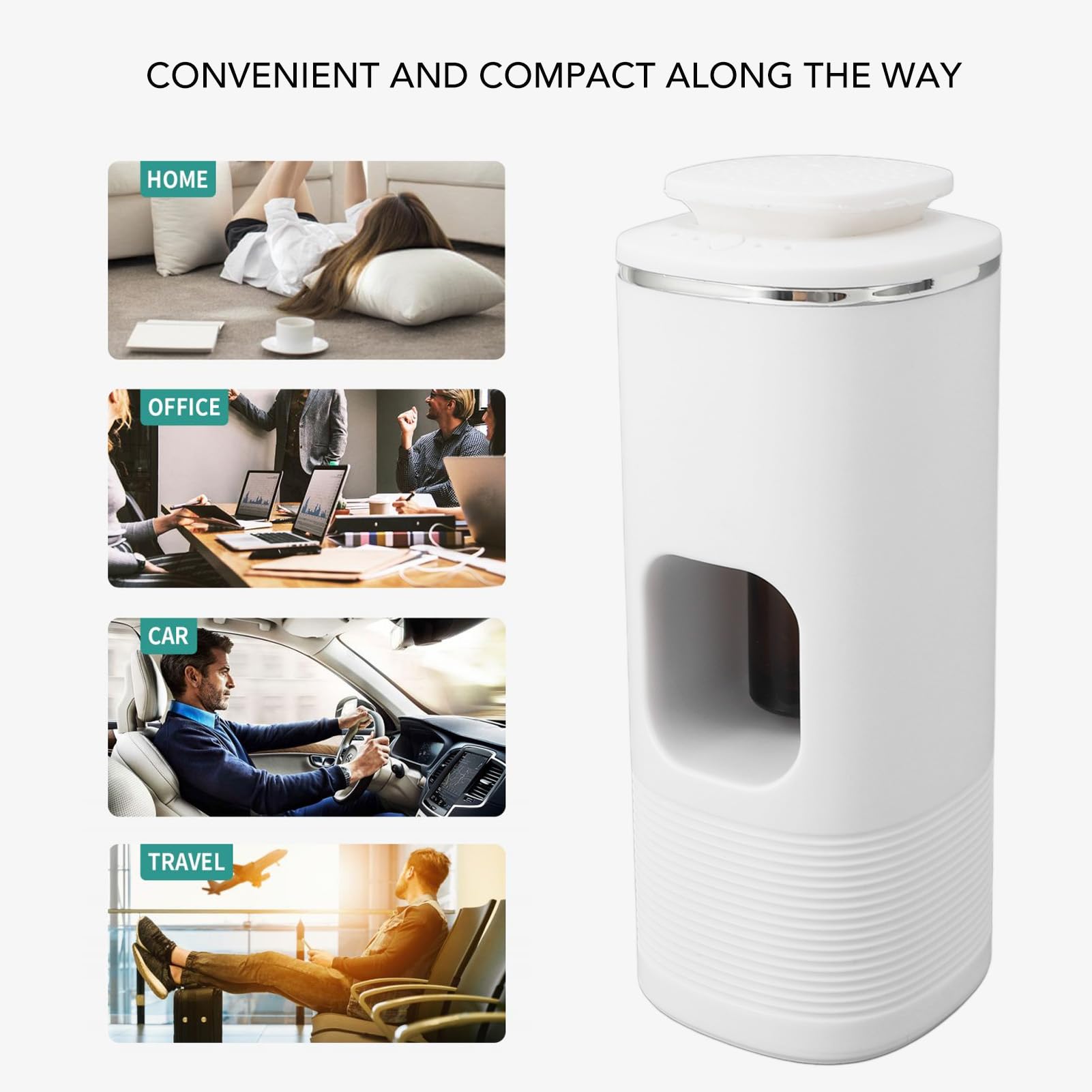 Diffusore di aromi per auto, diffusore di oli essenziali USB con 4 livelli di velocità, capacità di 10 ml, batteria da 800 mAh, luce ambientale a 7 colori per ambienti fino a 50 m³