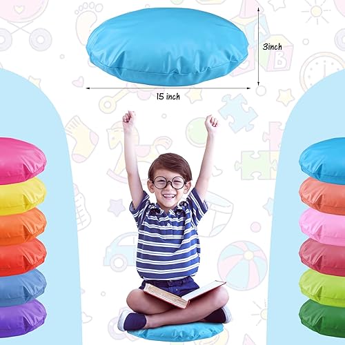 Miniatura 3 de Panelee 12 cojines de suelo de aula de 15 pulgadas de grosor para niños de 3 pulgadas de grosor, cojines de suelo redondos para guardería, cojín de