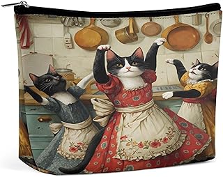Floral Patterned Dress Cat Makeup Bag, Travel...