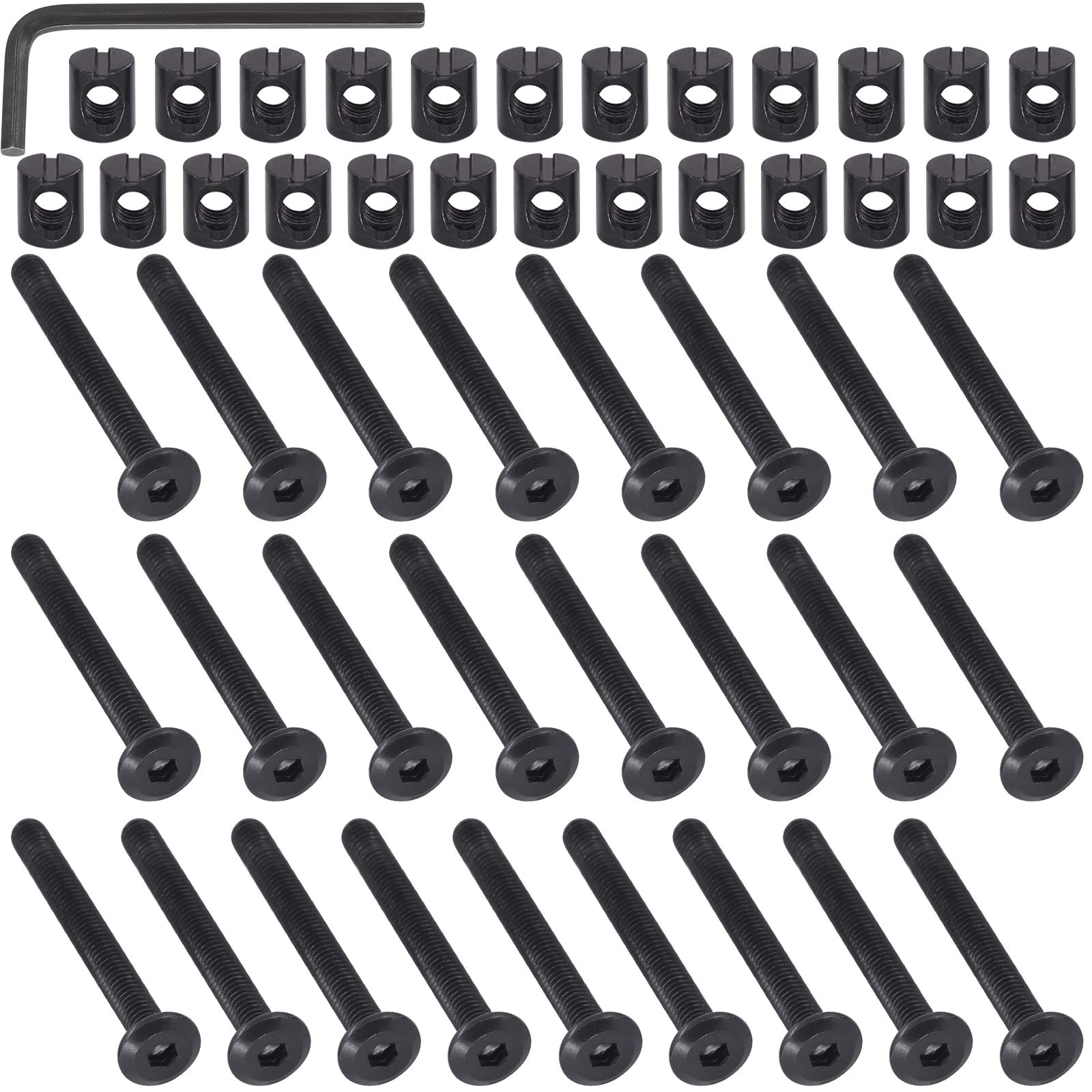 M6 x 55mm 50PCS Black Zinc Plated Hex Socket Head Furniture Screws Bolts and Barrel Nuts for Furniture Cots Beds Crib