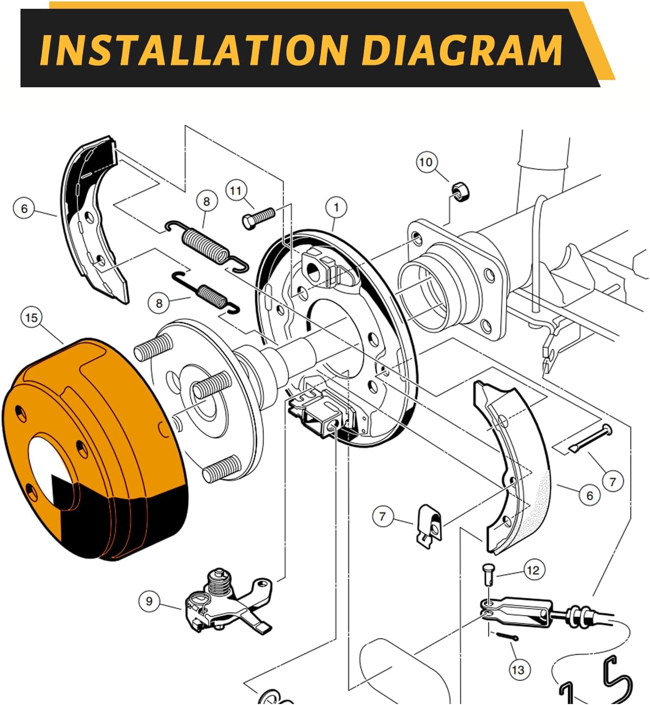 Golf Cart Brake Drum/Hub Kit, Applicable to Yamaha G1, G22, G29 1978-Up Gas or Electric Golf Cart, OEM#JW8-G6521-00-00