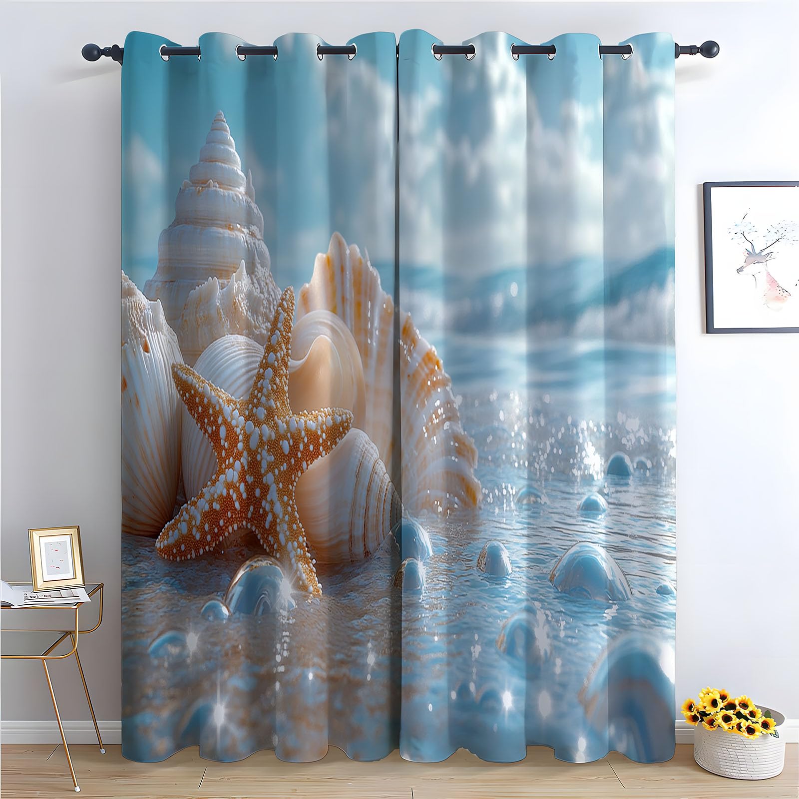 Rideaux à motif floral pour bloquer le vis-à-vis salon motif bleu