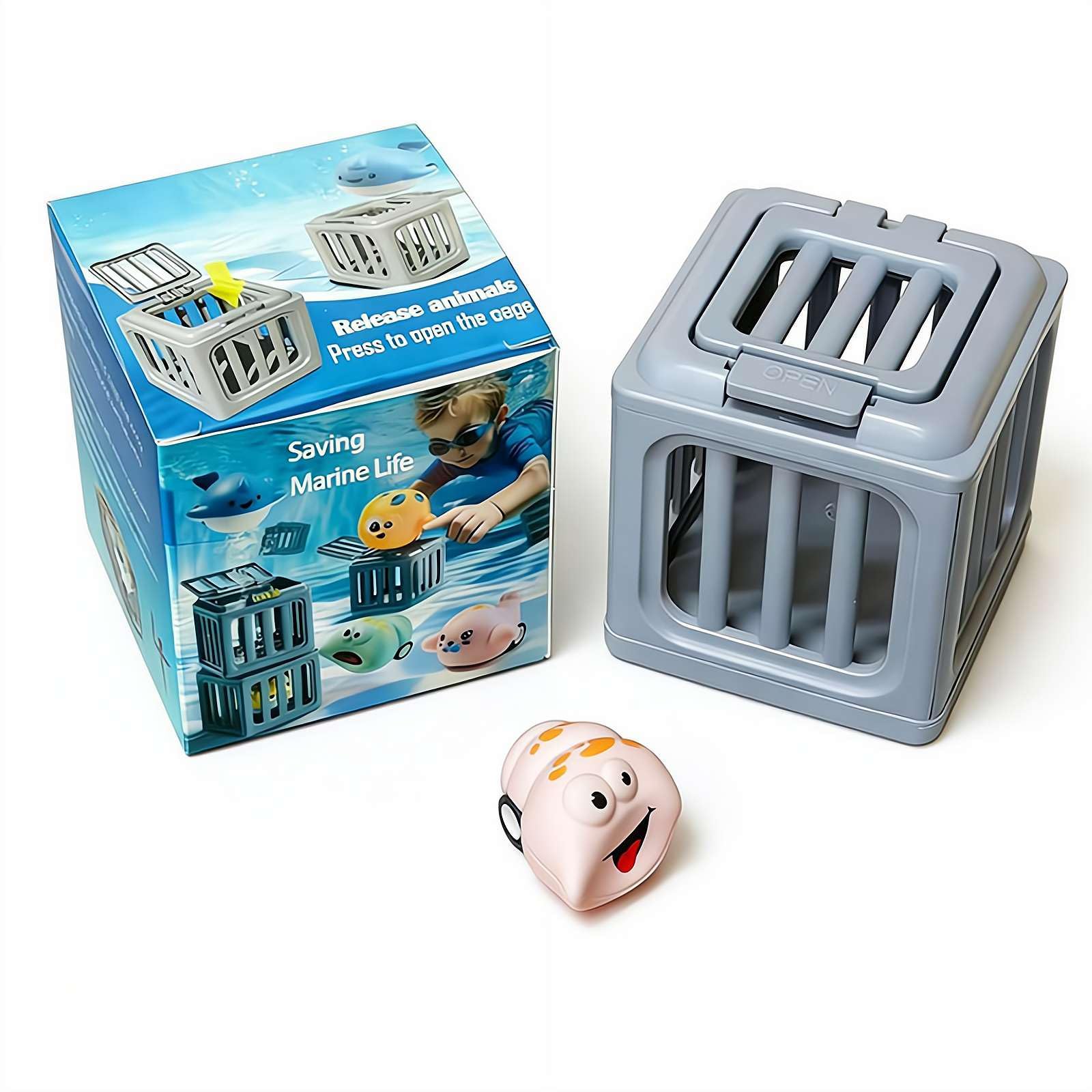 Underwater Dive Rescue Toys, Pool Diving Toys with Storage Fish Boxs, with 1/6 Ocean Animals & Dive Cages Floating Sinkies, Beach Water Treasure Chest Party Gift
