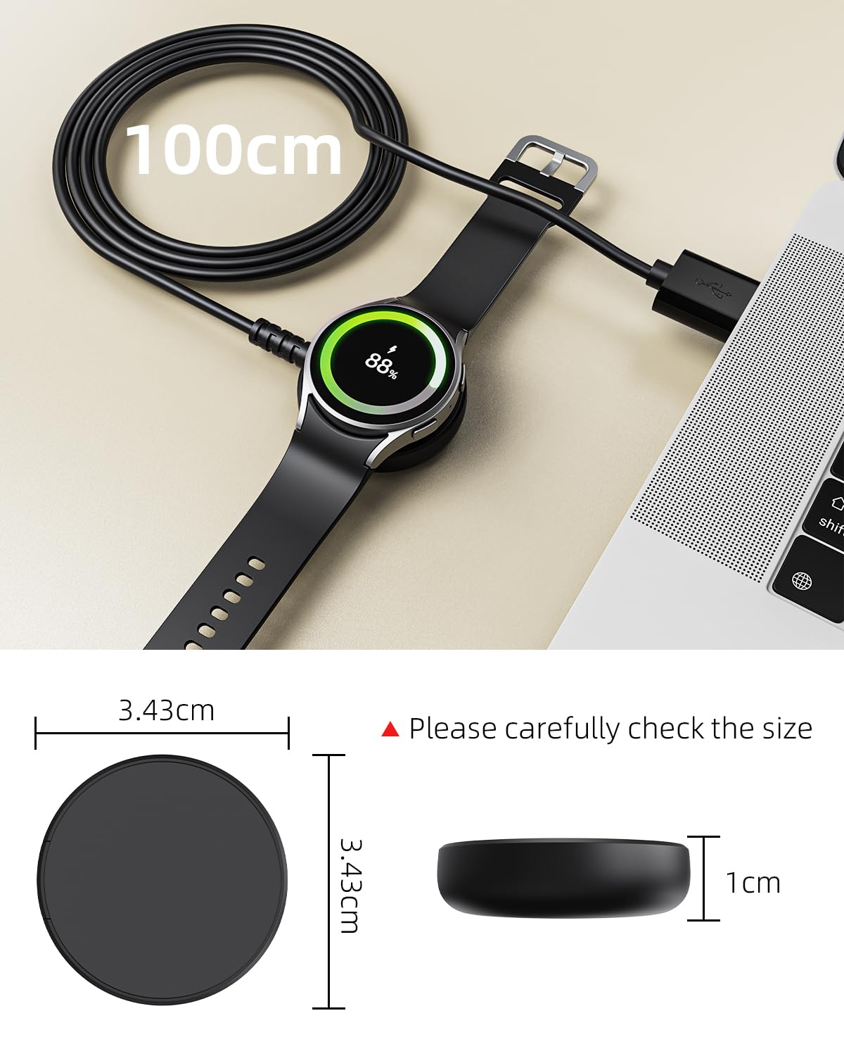 Charger for Samsung Galaxy Watch Charger Compatible with Galaxy Watch 8/8 Classic/Ultra/7/6/6 Classic/5/5 Pro/4/4 Classic/3/Active 2/Active/FE USB A Magnetic Charging 100cm — view 6