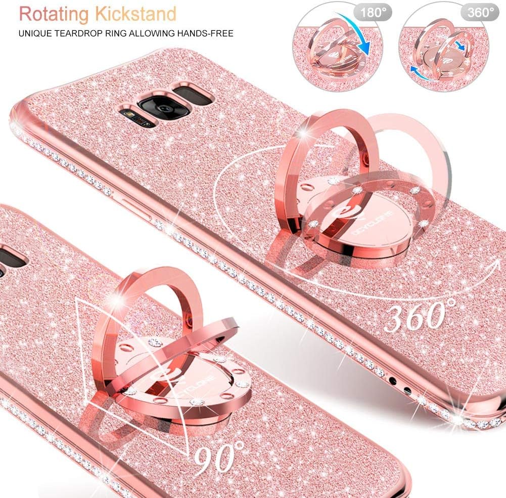 OCYCLONE Galaxy S8 Case, Glitter Luxury Cute Phone Case for Women Girls with Kickstand, Bling Diamond Rhinestone Bumper with Ring Stand Compatible with Galaxy S8 Case for Girl Women - Rose Gold