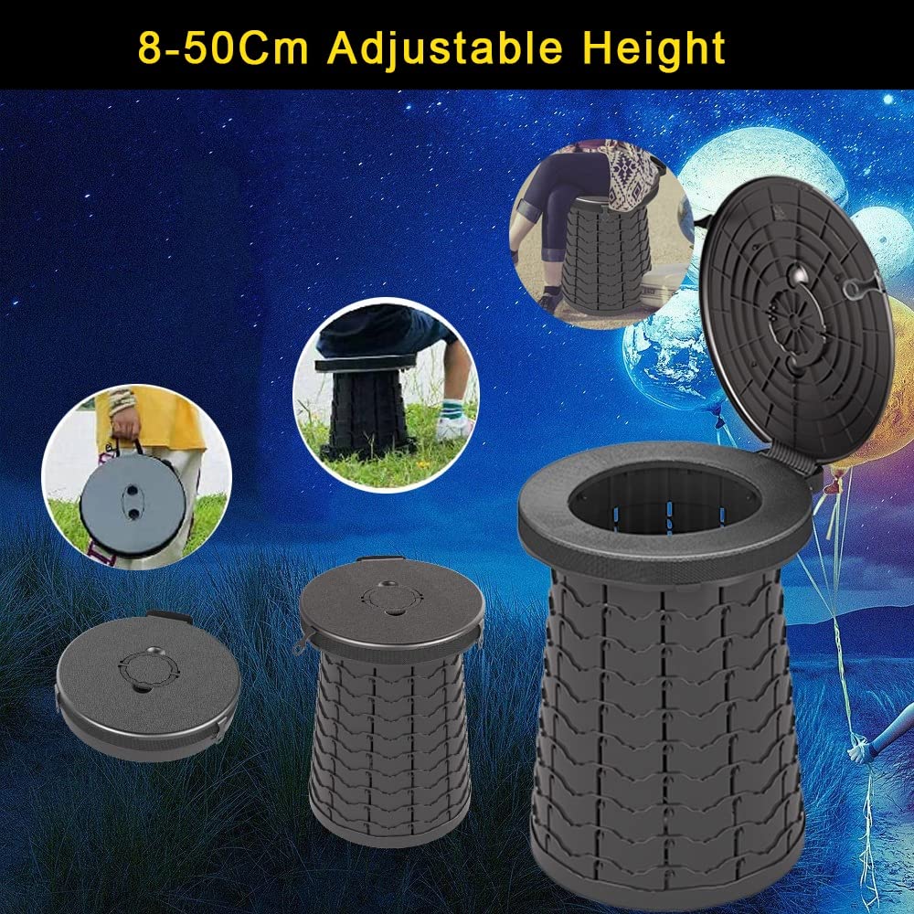 Tragbarer Teleskophocker Klappbarer Campinghocker Leichter Einziehbarer Hocker für Erwachsene Zusammenklappbare Autotoilette Grillen Im Freien Angeln Wandern Gartenarbeit (Color : Black)