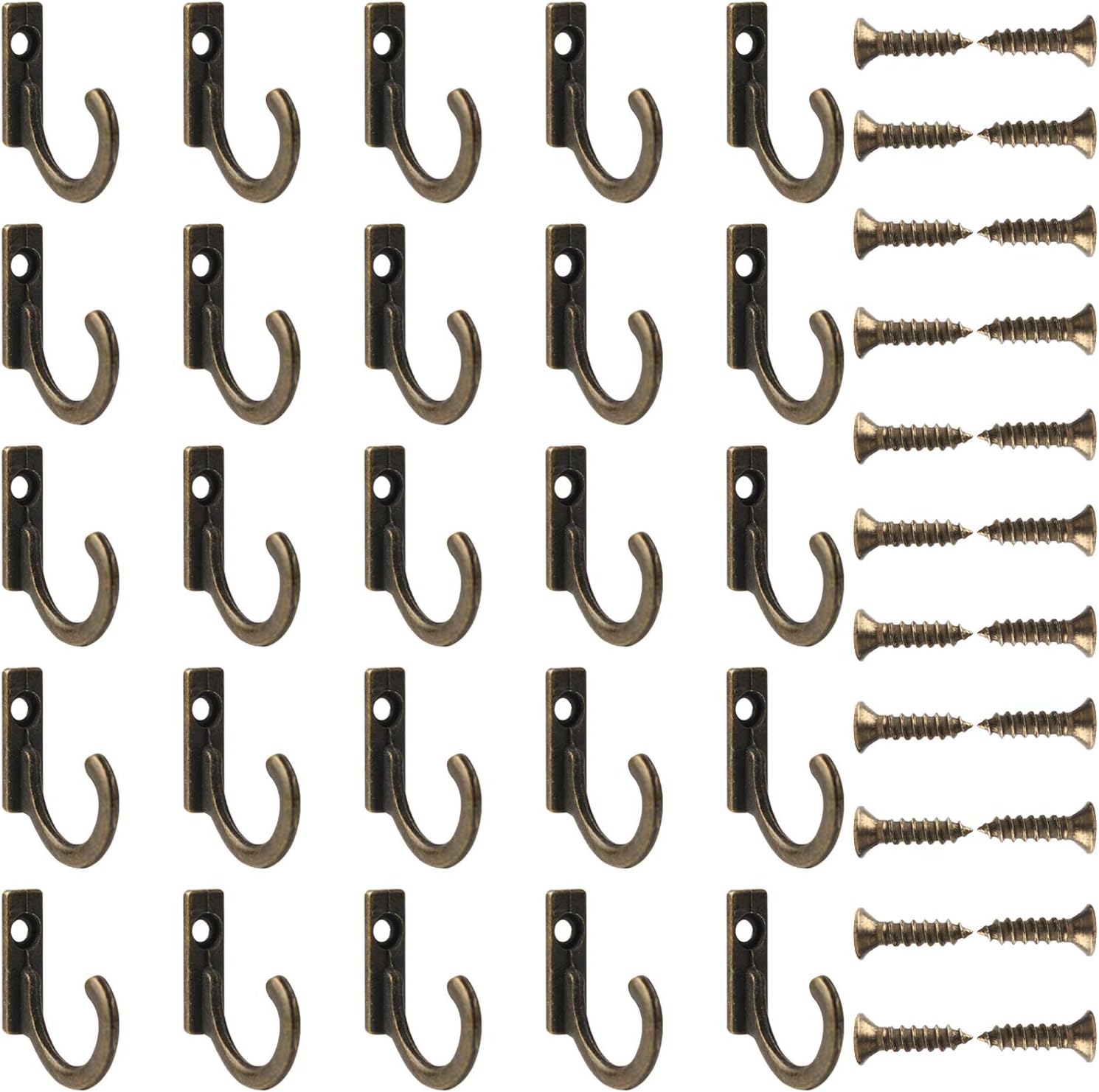 Wall Mounted Hook Hangers Metal Hook Single Hook Robe Hook with Screws for Hanging Coat Key Hat Jewelry,30 Sets(Bronze)