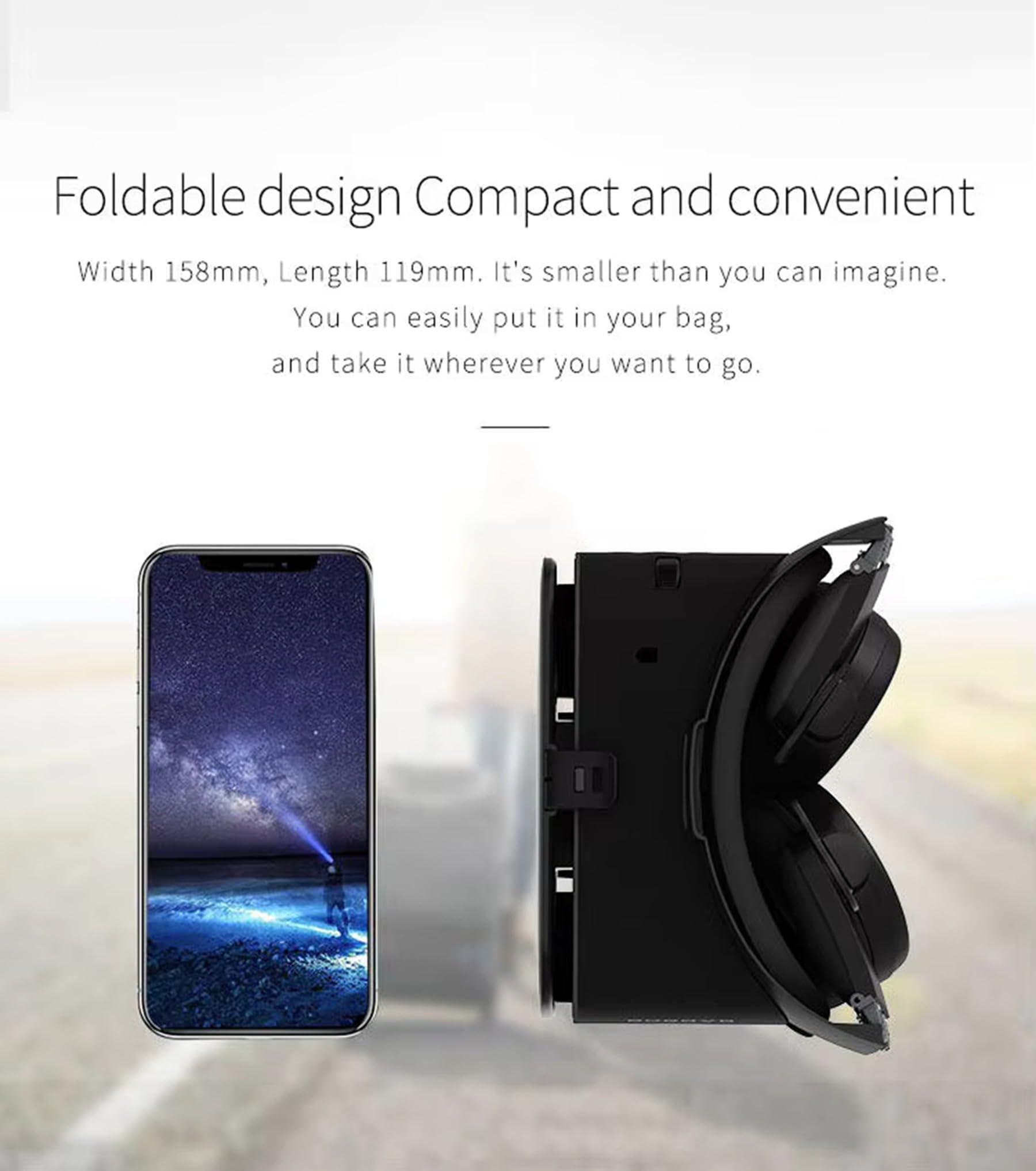 3D-Virtual-Reality-Headset für Erwachsene und Kinder, 3D-VR-Spiele, Filme, kabellose VR-Brille für iPhone und Android-Handys, faltbare VR-Brille mit Bluetooth-Headset, Schwarz