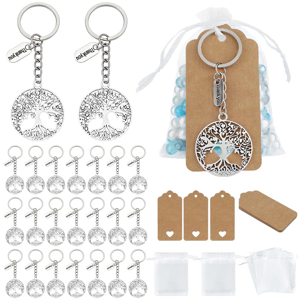 PH PandaHall 24 Sets Tree of Life Keychain Favors Family Reunion Party Favors with Thank You Charms Organza Gift Bags Tree Keyrings with Blank Tags for Graduation Team Appreciation Gifts Wedding
