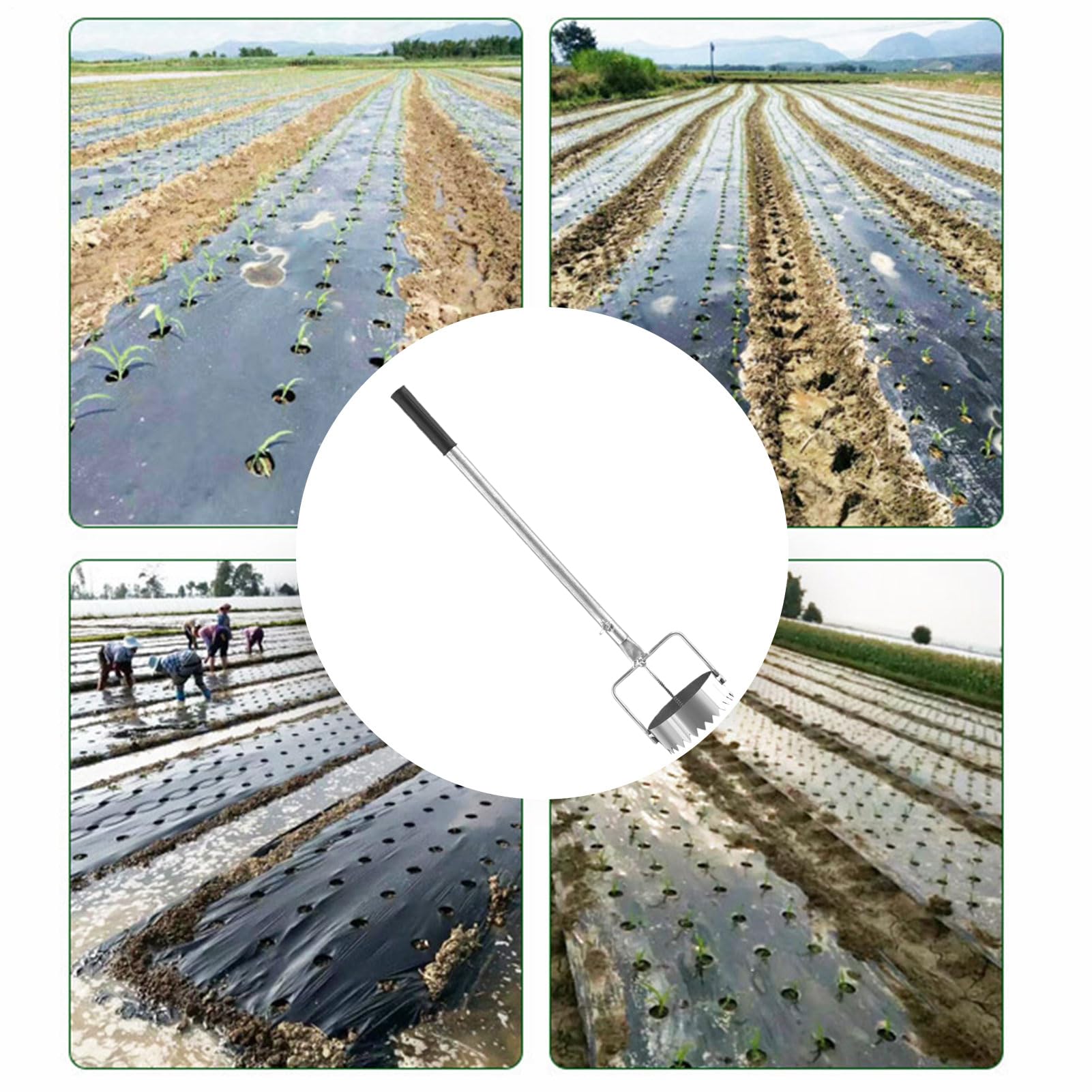 Perforatrice de Film de paillage 10 cm avec poignée rétractable 44-75 cm Outils de creusage de Trous pour, Outils de Jardinage pour pelouse, légumes, Plantation, serres, tête en